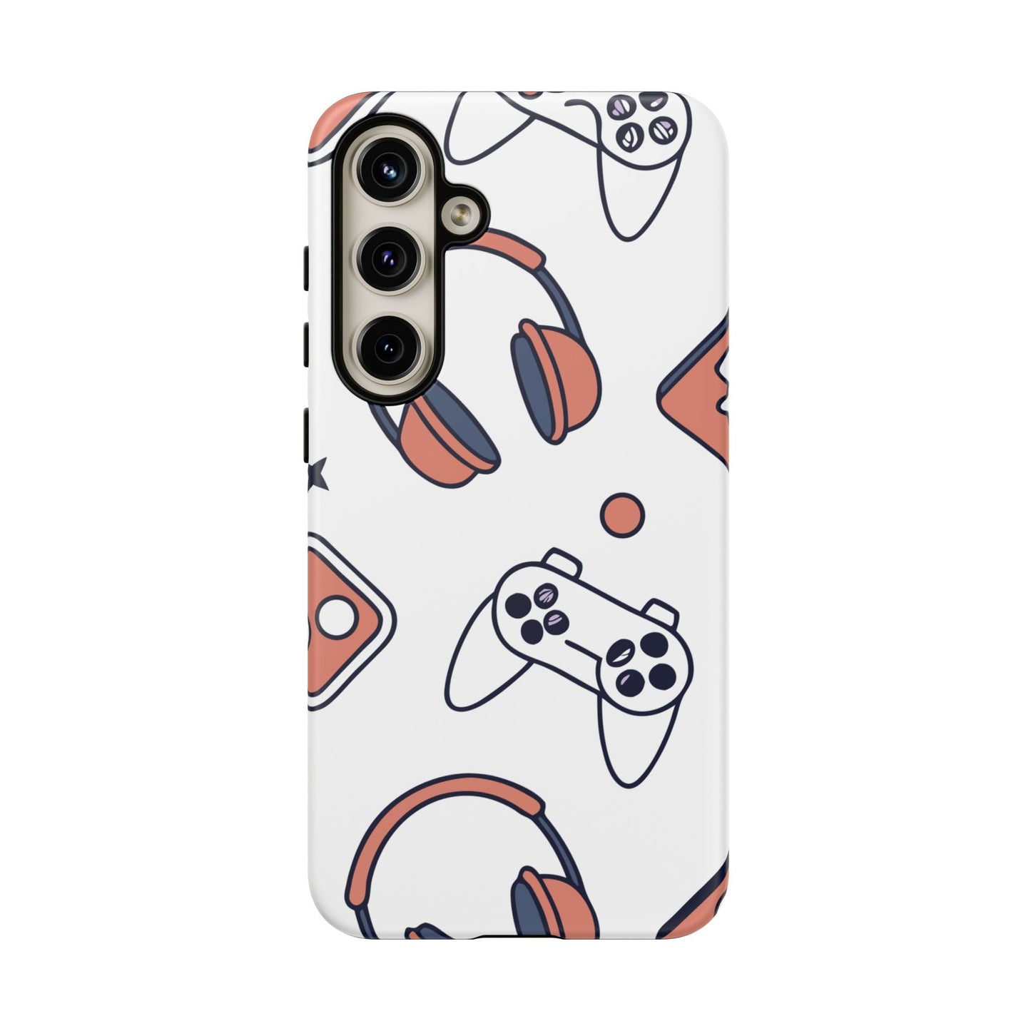 Samsung phone case with gamer design featuring controllers and headphones, durable and impact-resistant Gamer Tough Phone Case