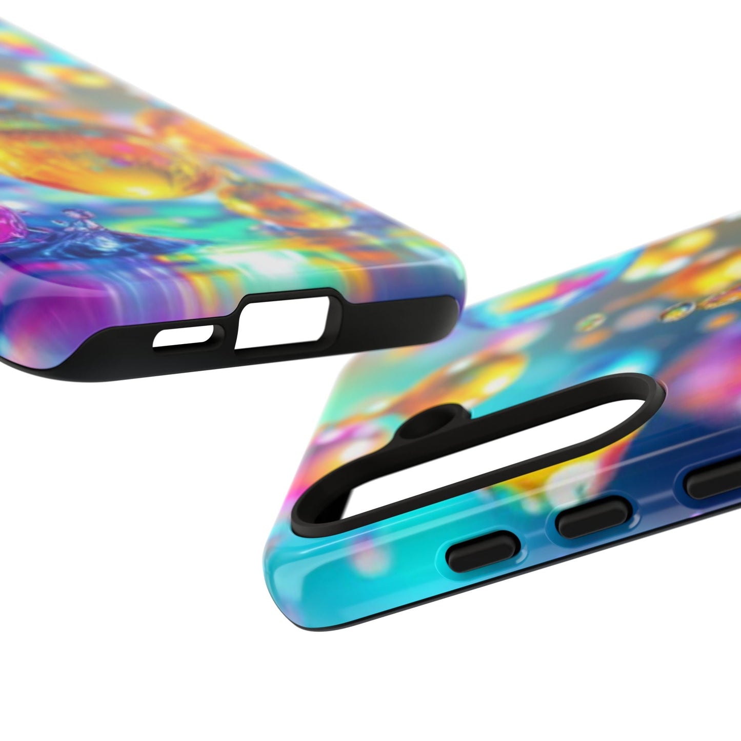 Colorful Golden Raindrop Phone Case with 3D wrap design for Samsung Galaxy phones, providing shock absorption and durable protection.