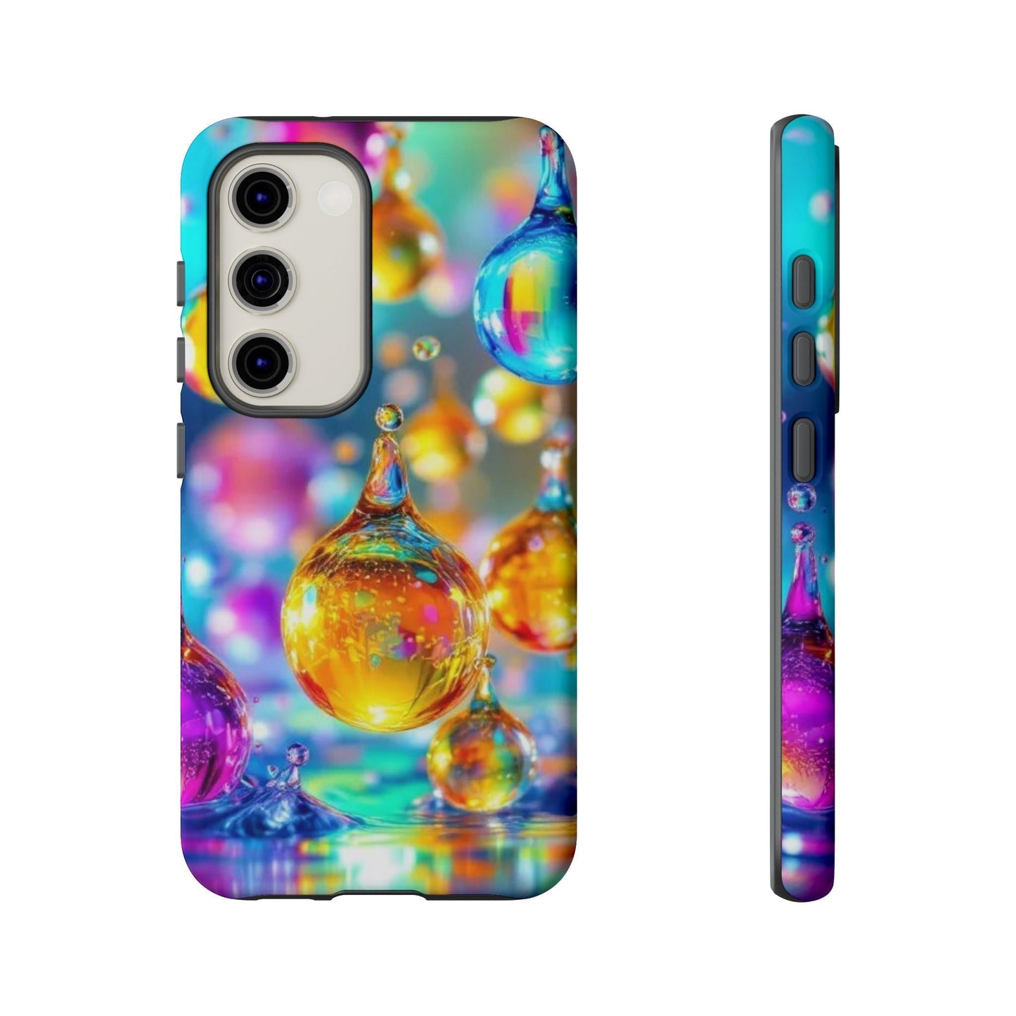 Vibrant Golden Raindrop Phone Case with 3D wrap design for Samsung Galaxy, offering shockproof and weather-resistant protection.