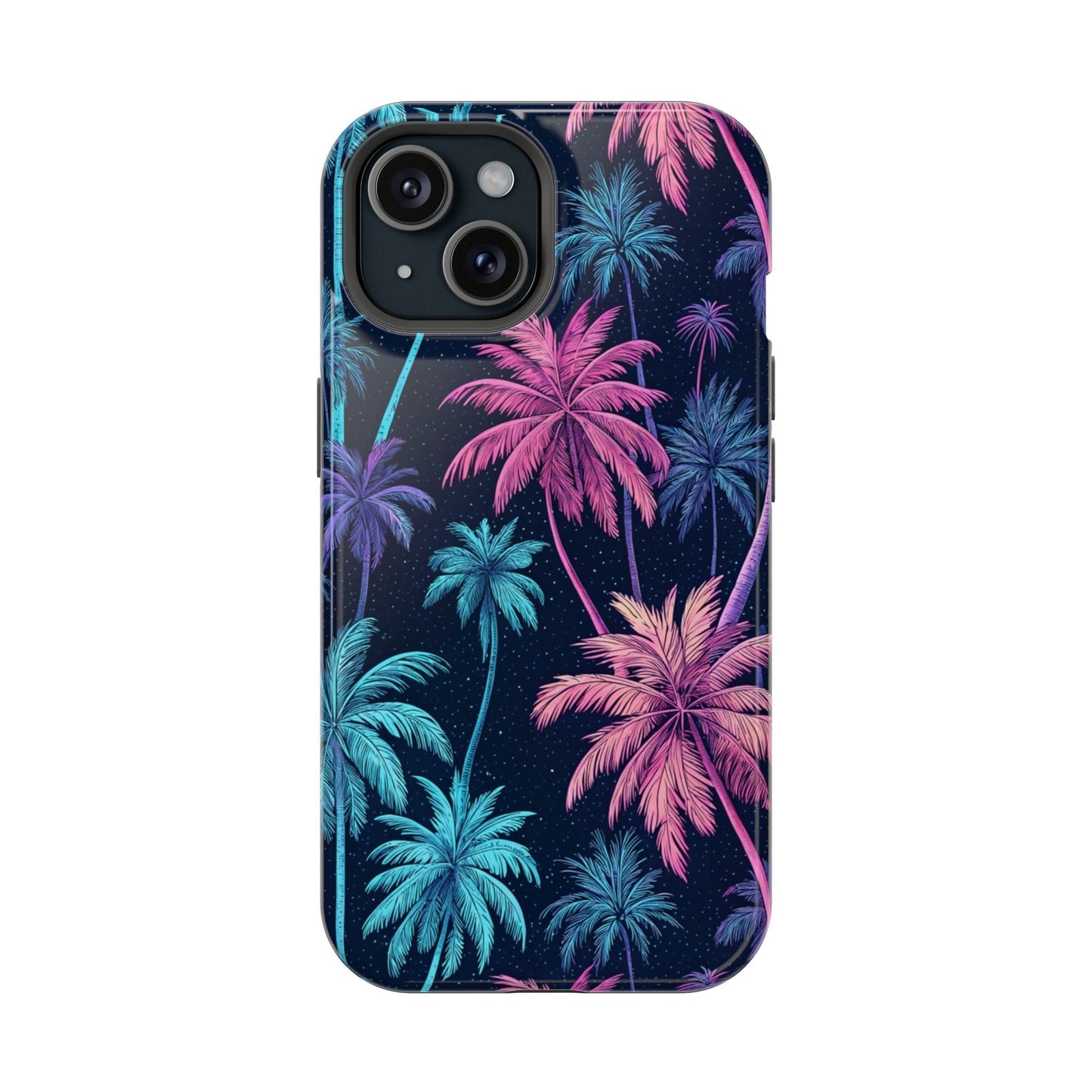 Neon Palm Trees phone case with colorful tropical palm design for iPhone with MagSafe compatibility