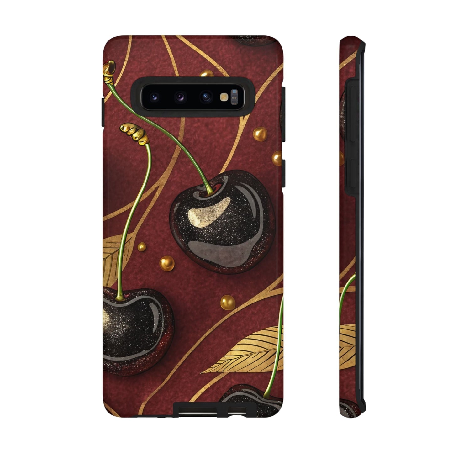 Golden Cherry Samsung Tough Case with durable drop protection and stylish 3D cherry design for Samsung Galaxy phones