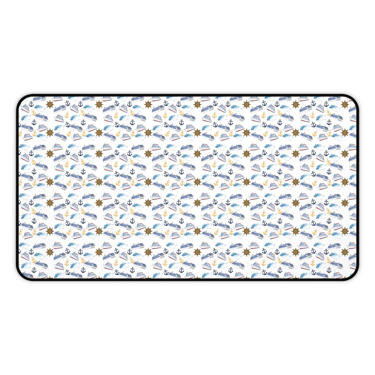 Cruise ship inspired desk mat with nautical-themed pattern, non-slip neoprene surface, and hemmed edges for office or study use.