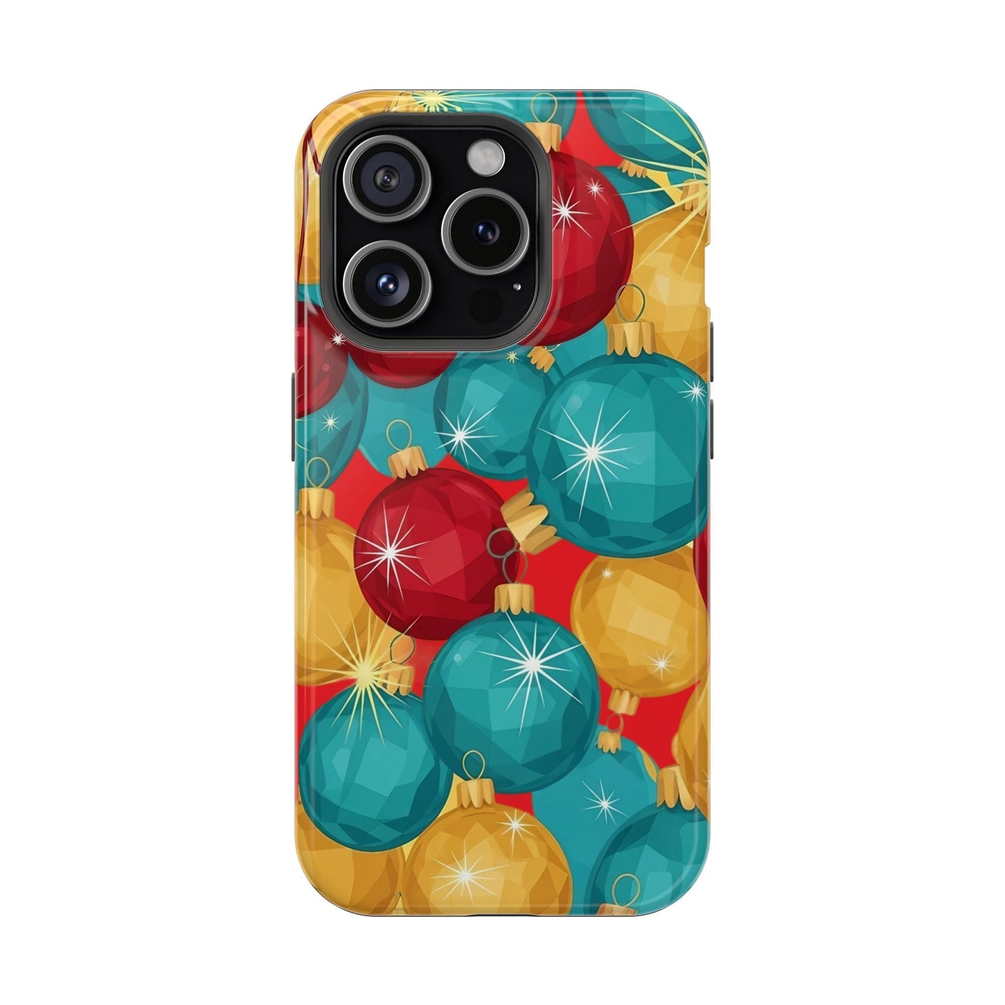 iPhone case with colorful Christmas Tree Sparkle Bulbs design and dual-layer protection