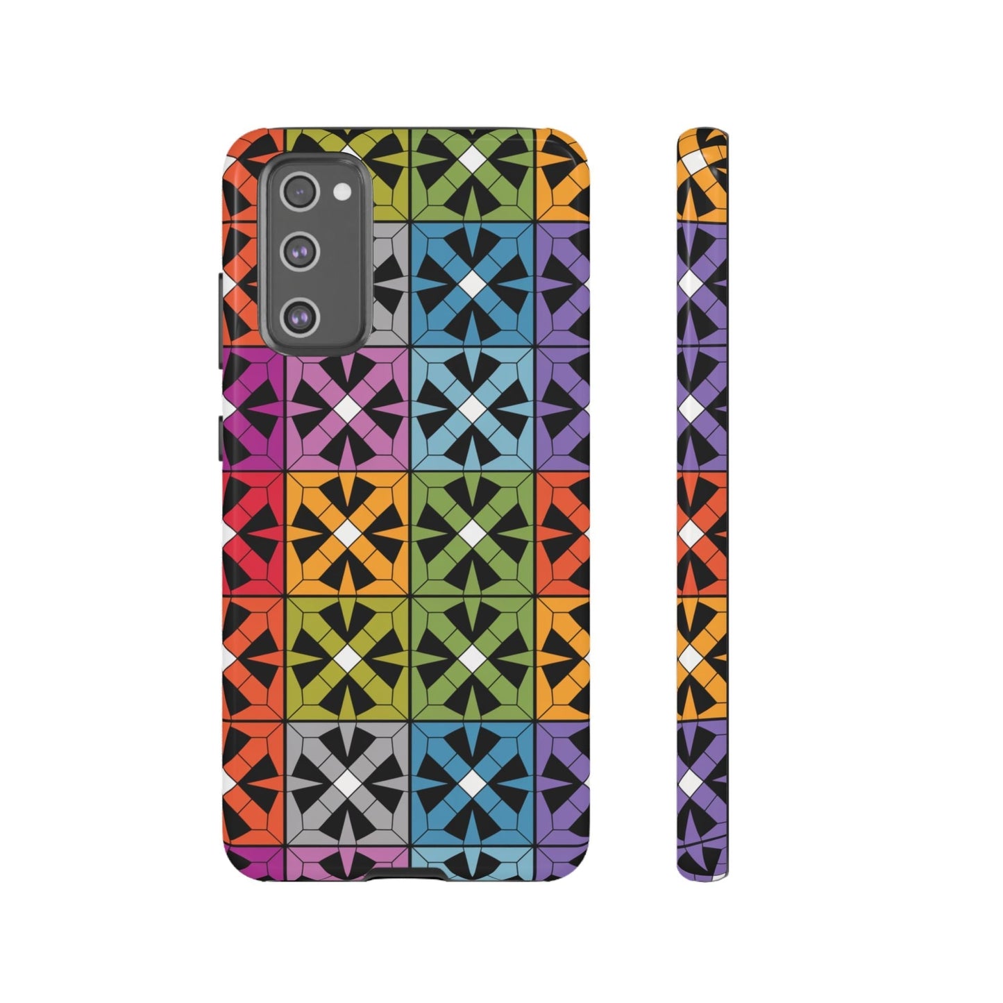 Samsung Galaxy case with durable shockproof protection featuring a colorful rainbow abstract design pattern