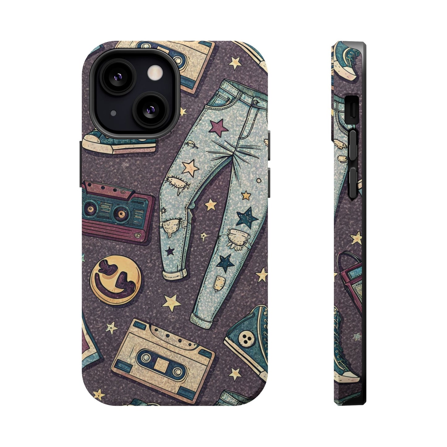 90s grunge cassette tape collage iPhone tough case with ripped jeans and band logos design