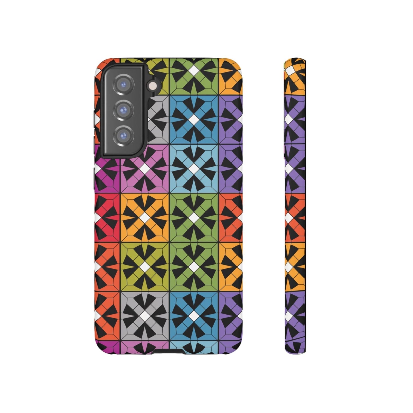 Samsung tough case with rainbow abstract square design, durable and shock-resistant protective phone cover for Galaxy models