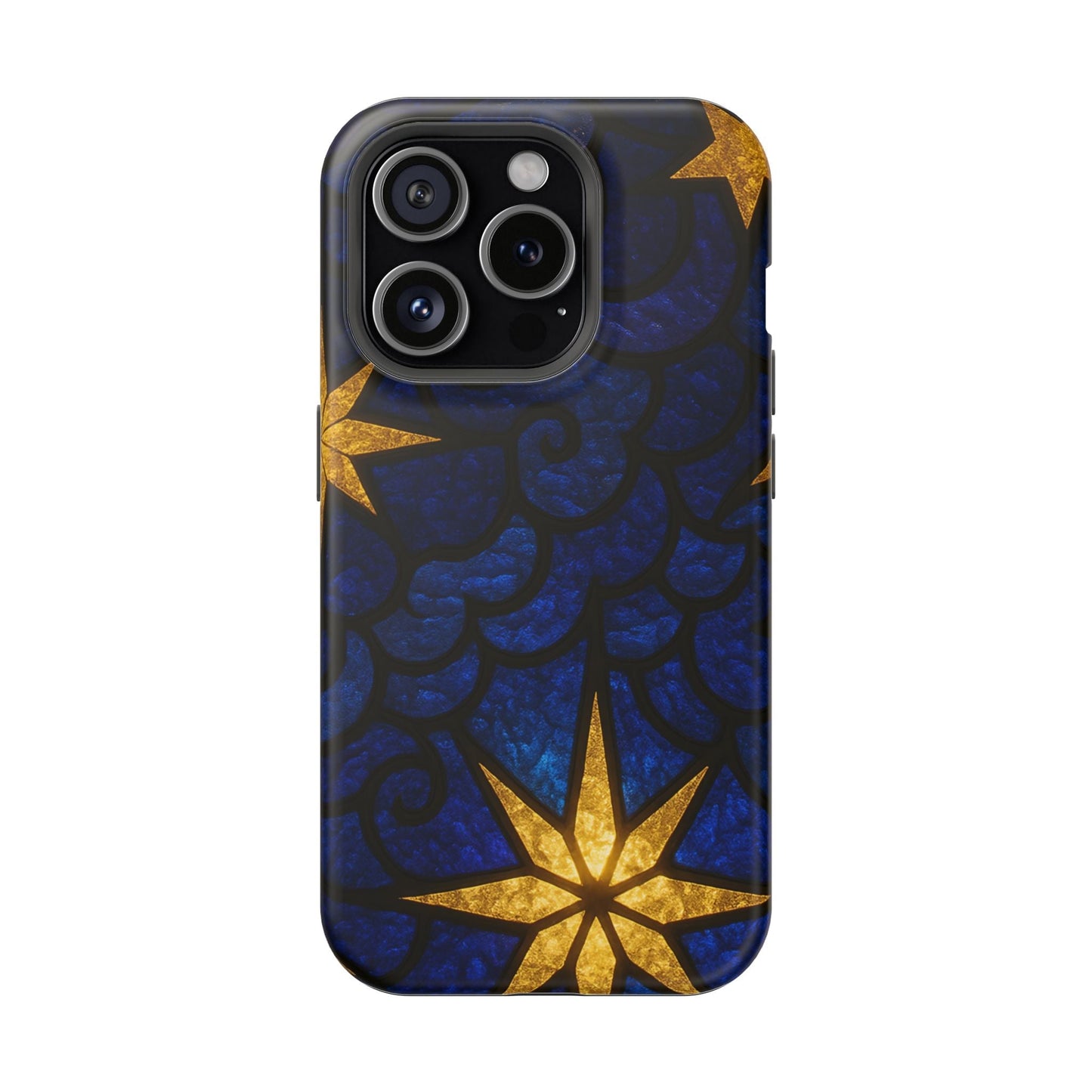 iPhone tough case with Golden Star Design in blue and gold, durable MagSafe compatible protection
