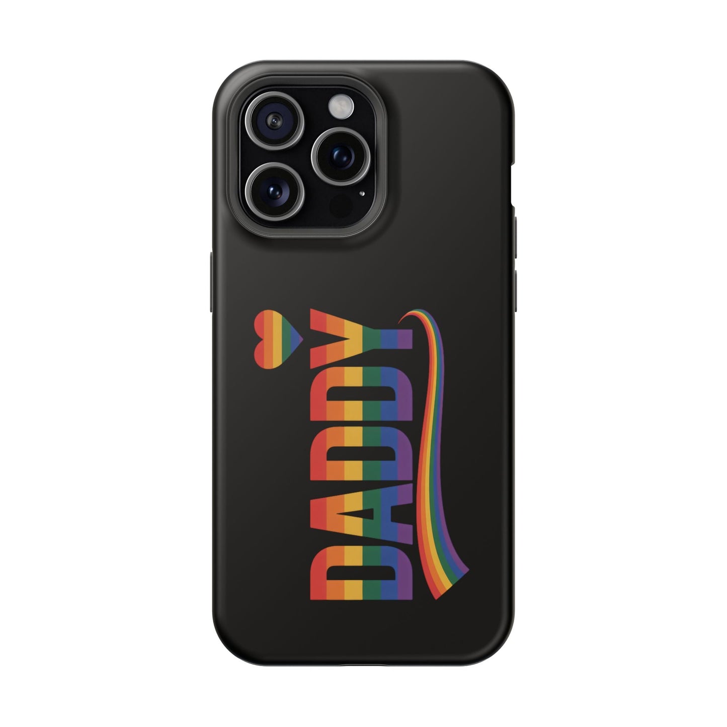 Fun Daddy LGBT Daddy iPhone tough case with rainbow design and built-in MagSafe magnet for protection and style.