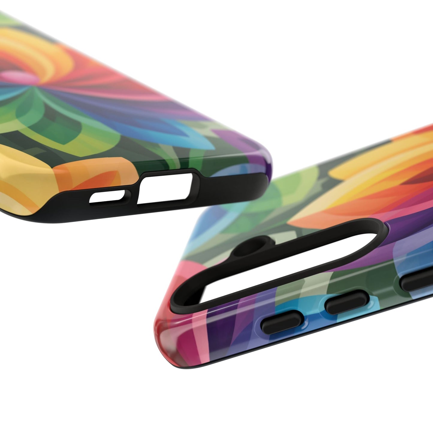Rainbow Flower Phone Case with vibrant multicolor floral design and durable impact-resistant TPU silicone liner for Samsung phone