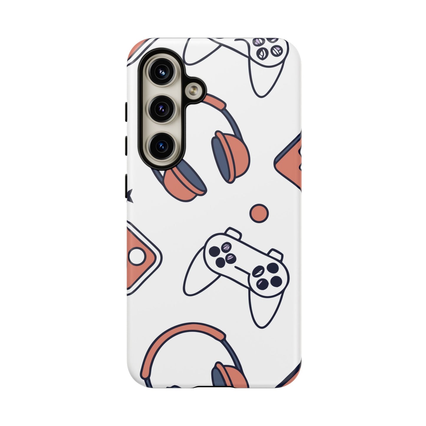 Samsung phone case with gamer design featuring controllers and headphones, durable and impact-resistant Gamer Tough Phone Case for Samsung Galaxy models