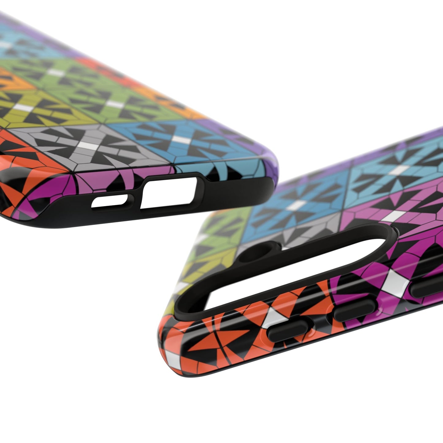Samsung tough case with colorful rainbow abstract square pattern, durable and shock-resistant phone cover with 3D design for Galaxy models