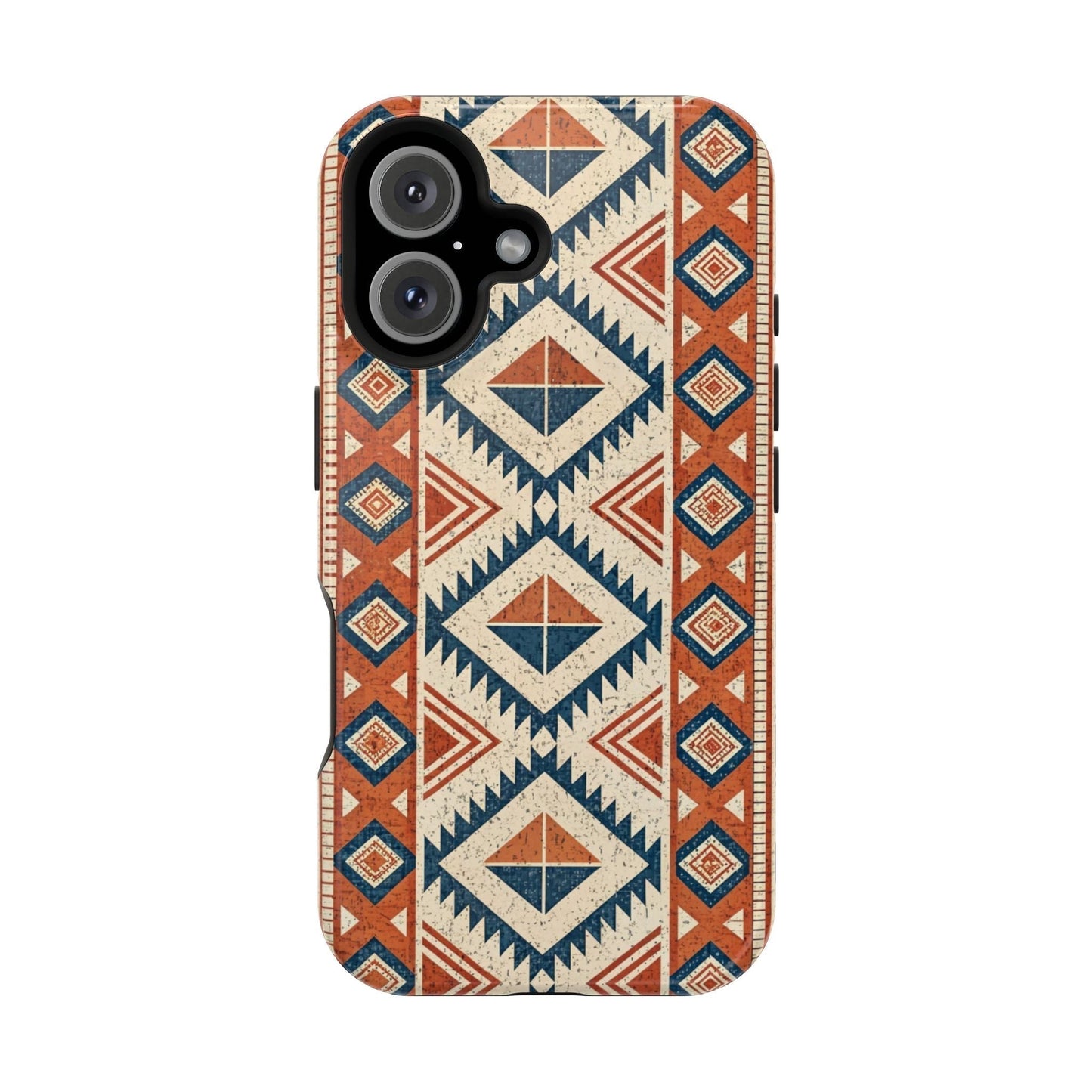 iPhone magnetic tough case with tribal inspired pattern in matte finish, durable dual-layer protection with MagSafe compatibility