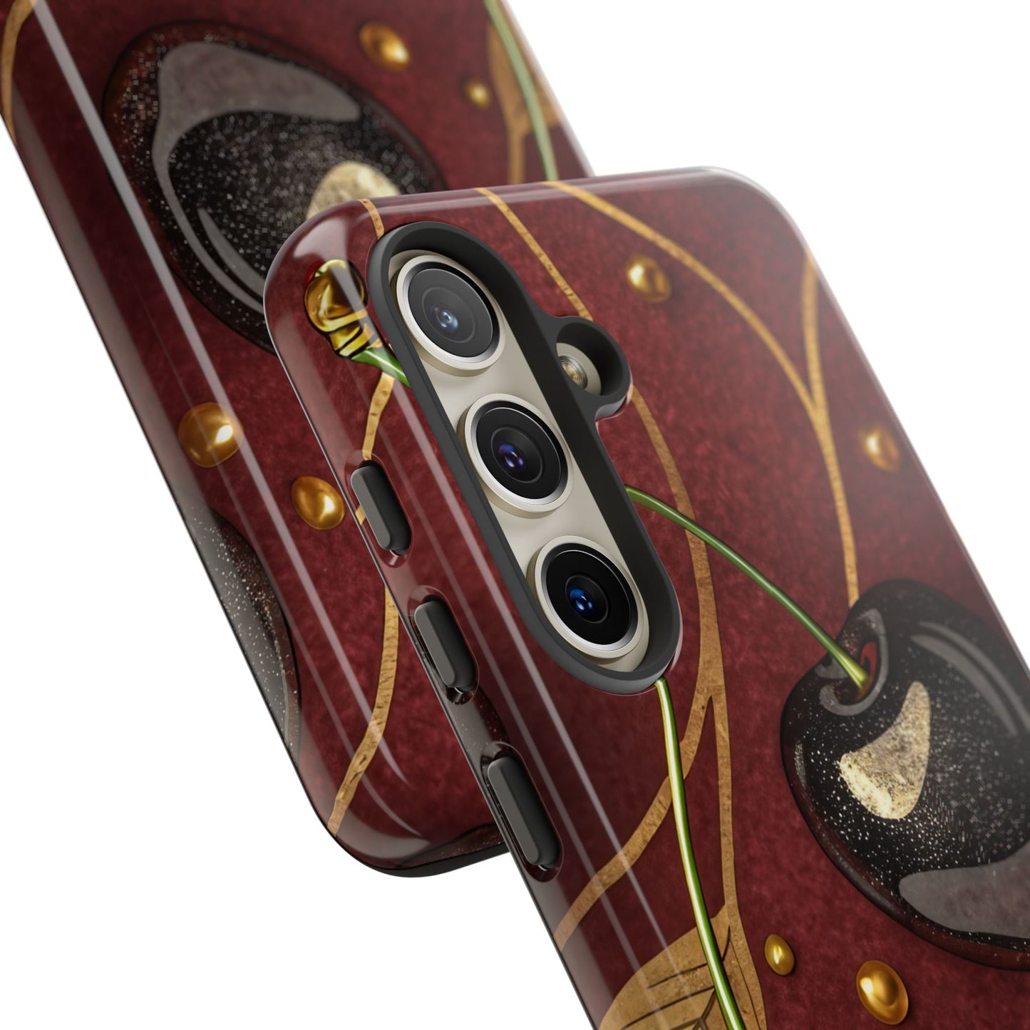 Golden Cherry Samsung Tough Case with 3D cherry design for Samsung phone protection against drops and scratches