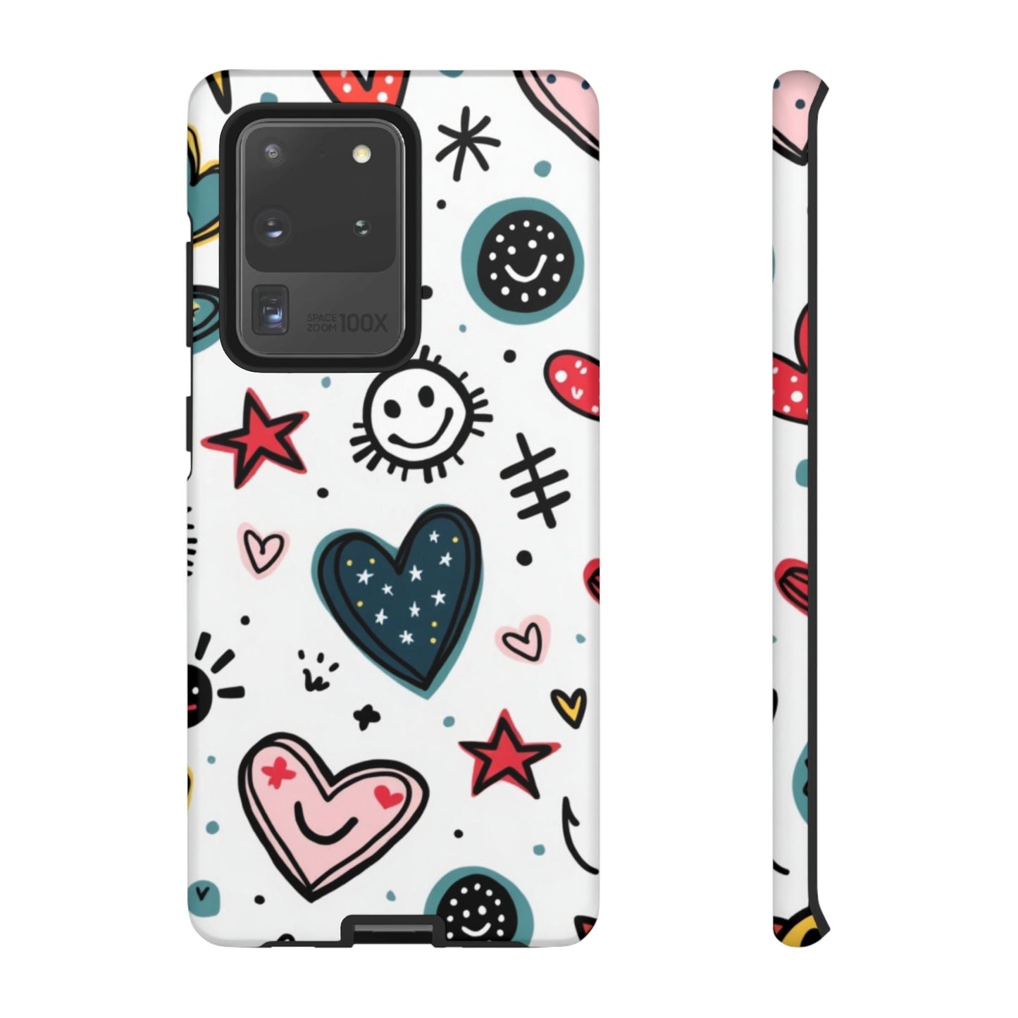 Smiles and Hearts Samsung tough phone case with playful hearts and smiley design for Samsung Galaxy models