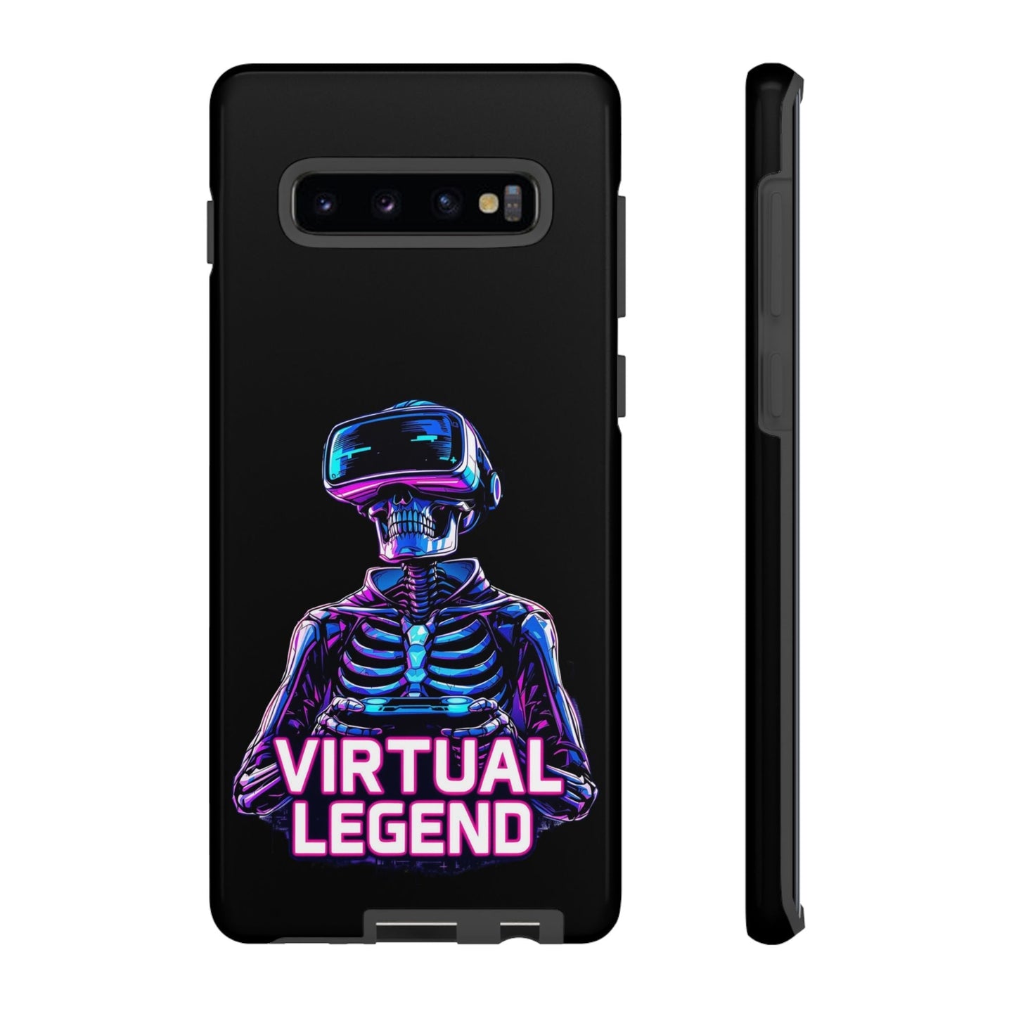 Virtual Legend Gamer Tough Case black durable shockproof phone cover with neon skeleton wearing VR headset design