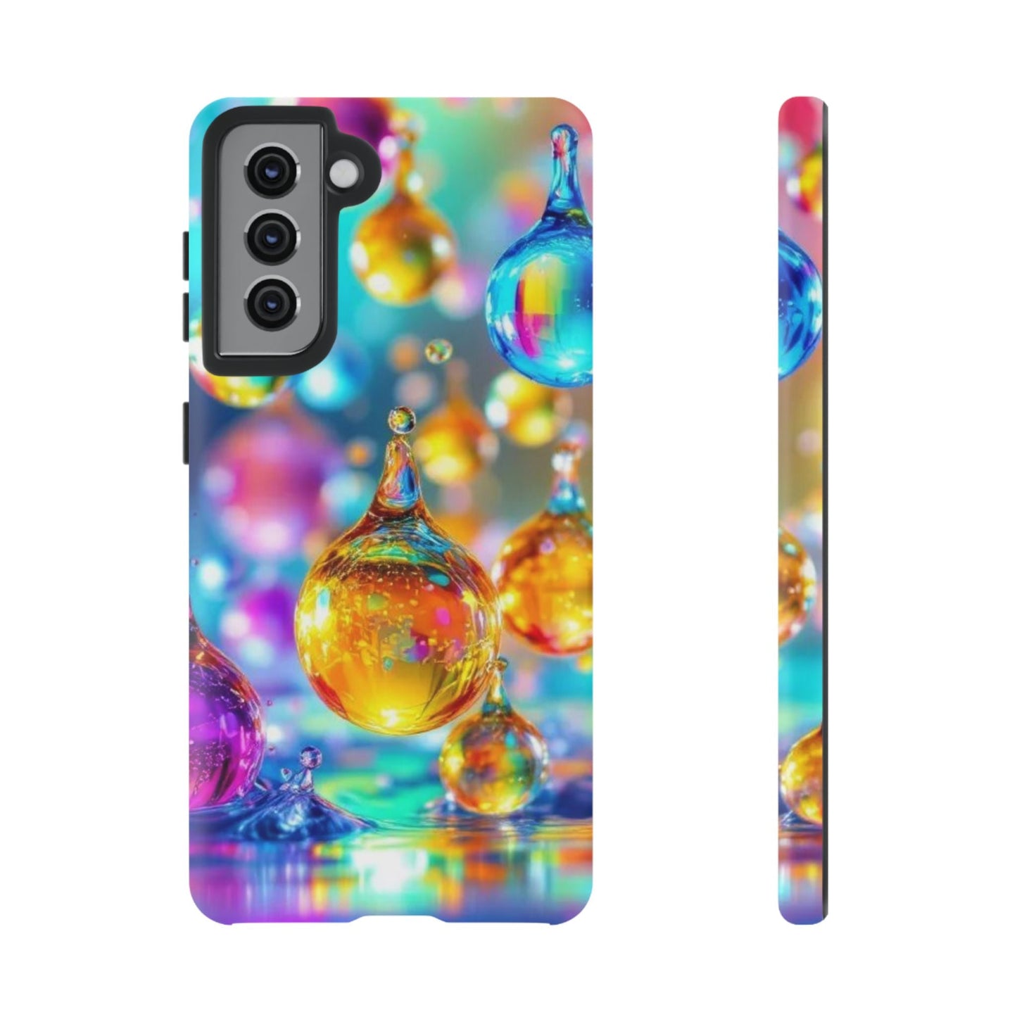 Samsung phone case with colorful 3D golden raindrop design, durable and shockproof protection