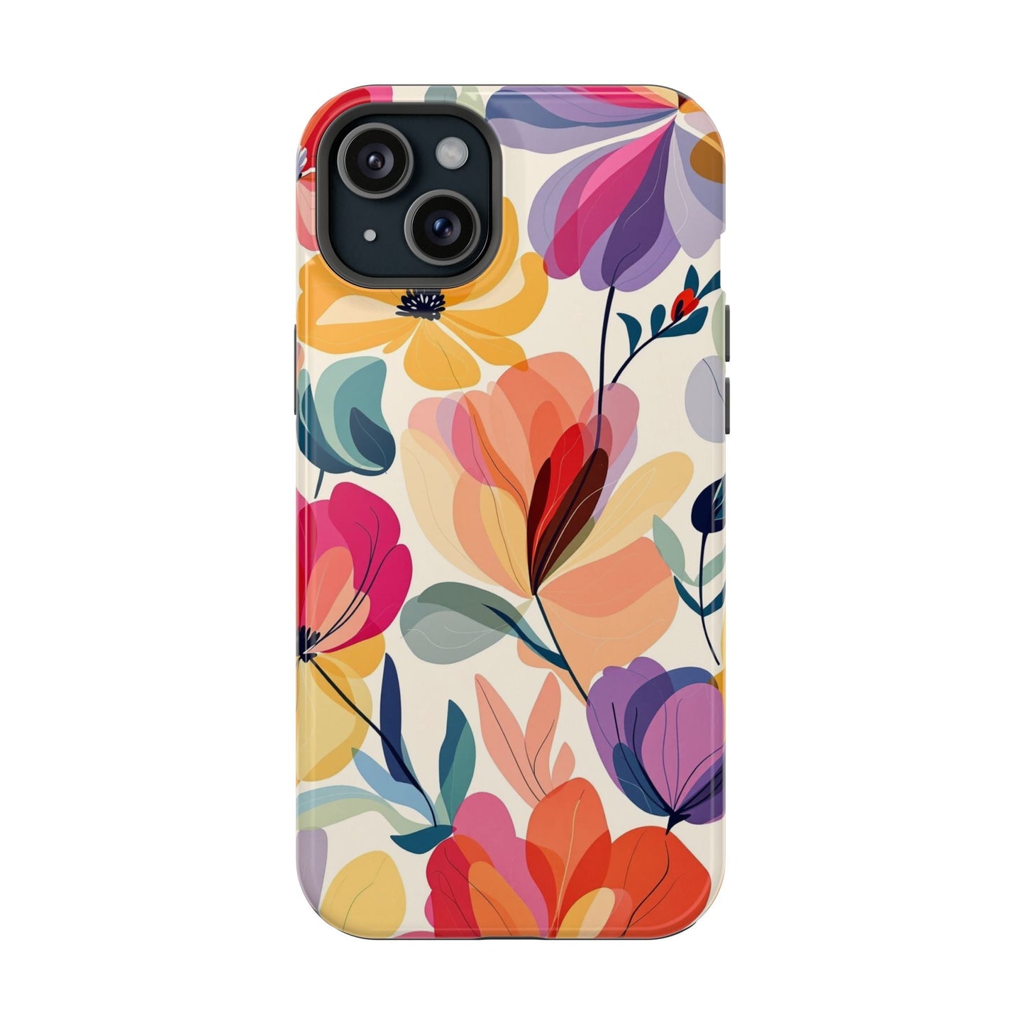Watercolor floral iPhone case with vibrant multicolor flower design and durable polycarbonate construction
