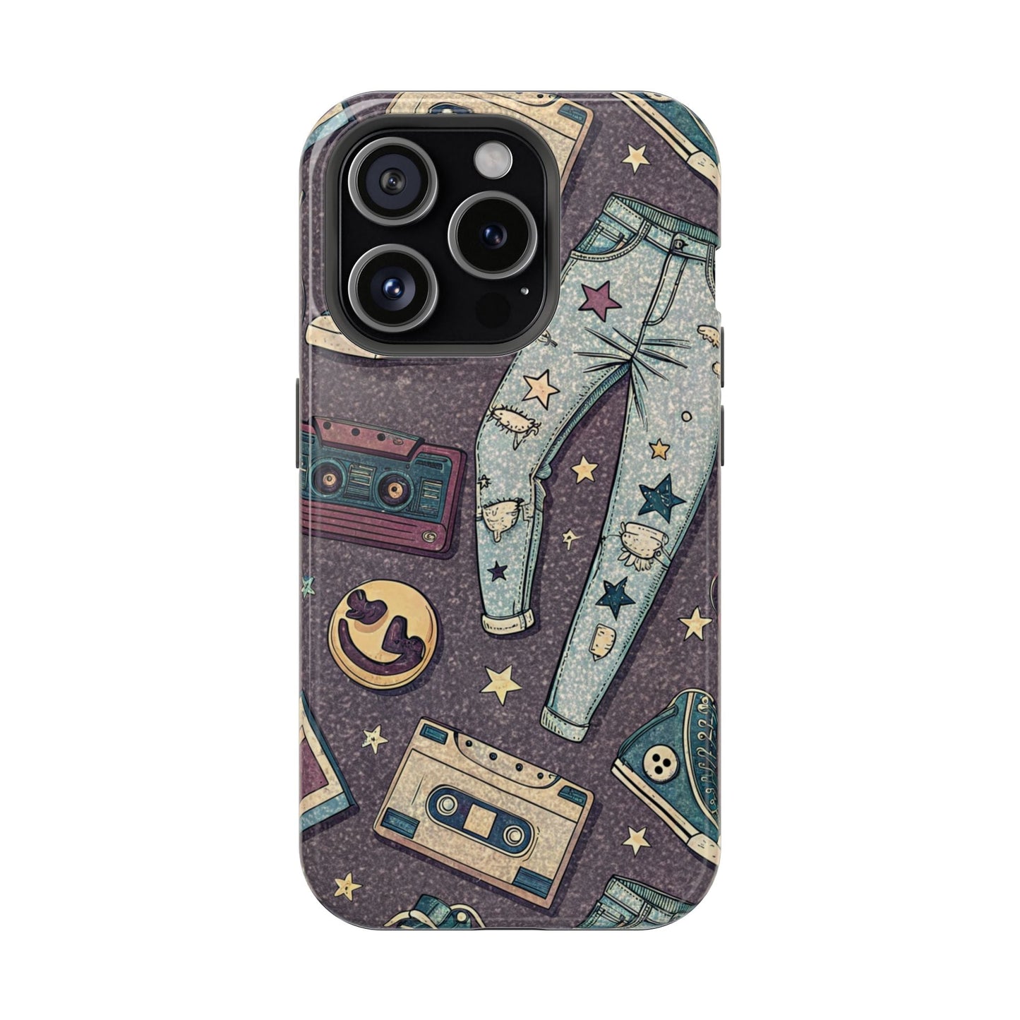 90s grunge cassette tape collage iPhone tough case with ripped jeans and graffiti-style designs