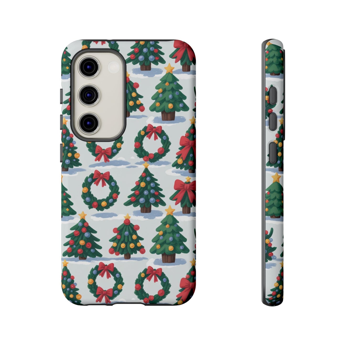 Samsung phone case with festive holiday wreath and Christmas tree design for durable protection during winter celebrations