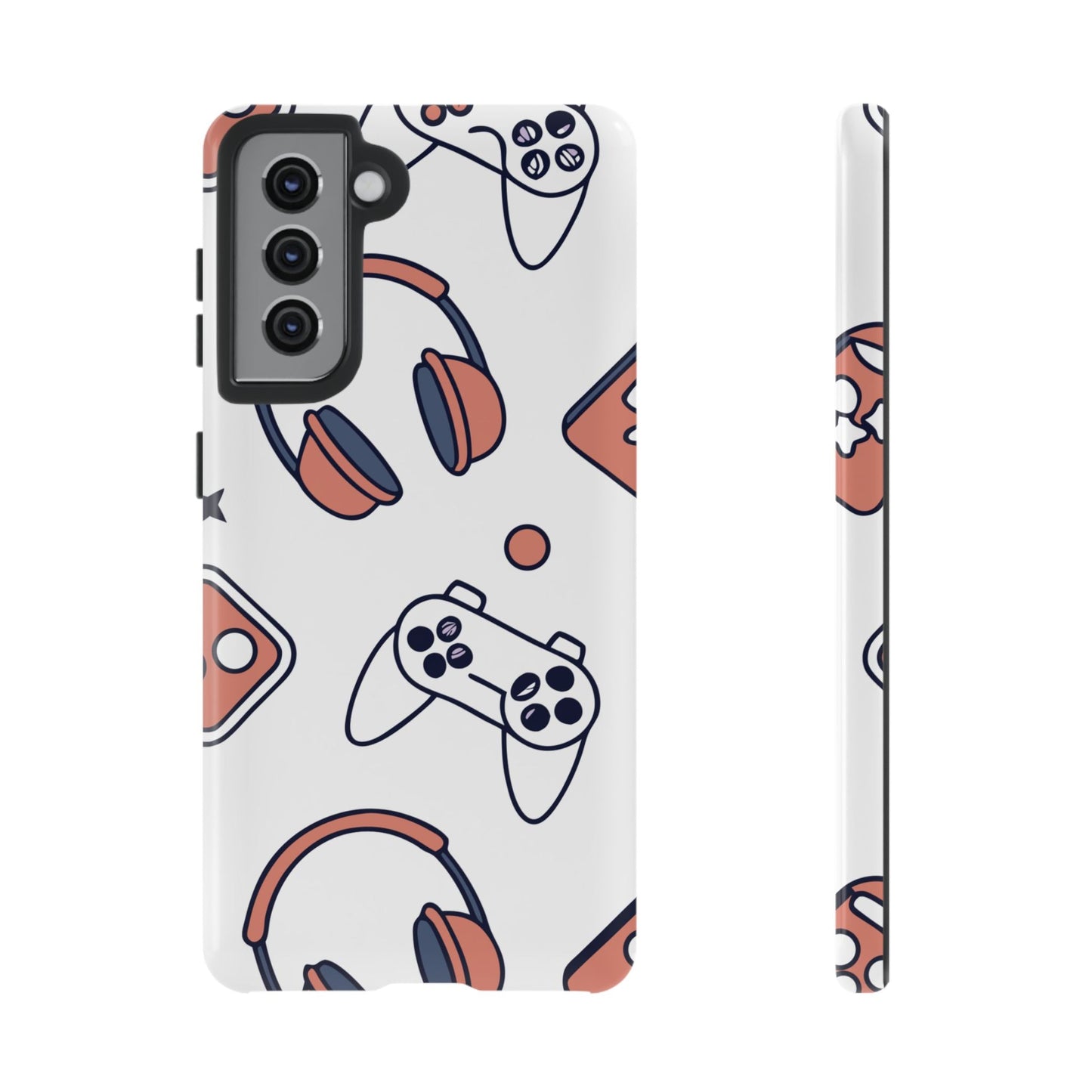 Samsung phone case with gamer design featuring controllers and headphones, durable and impact-resistant Gamer Tough Phone Case