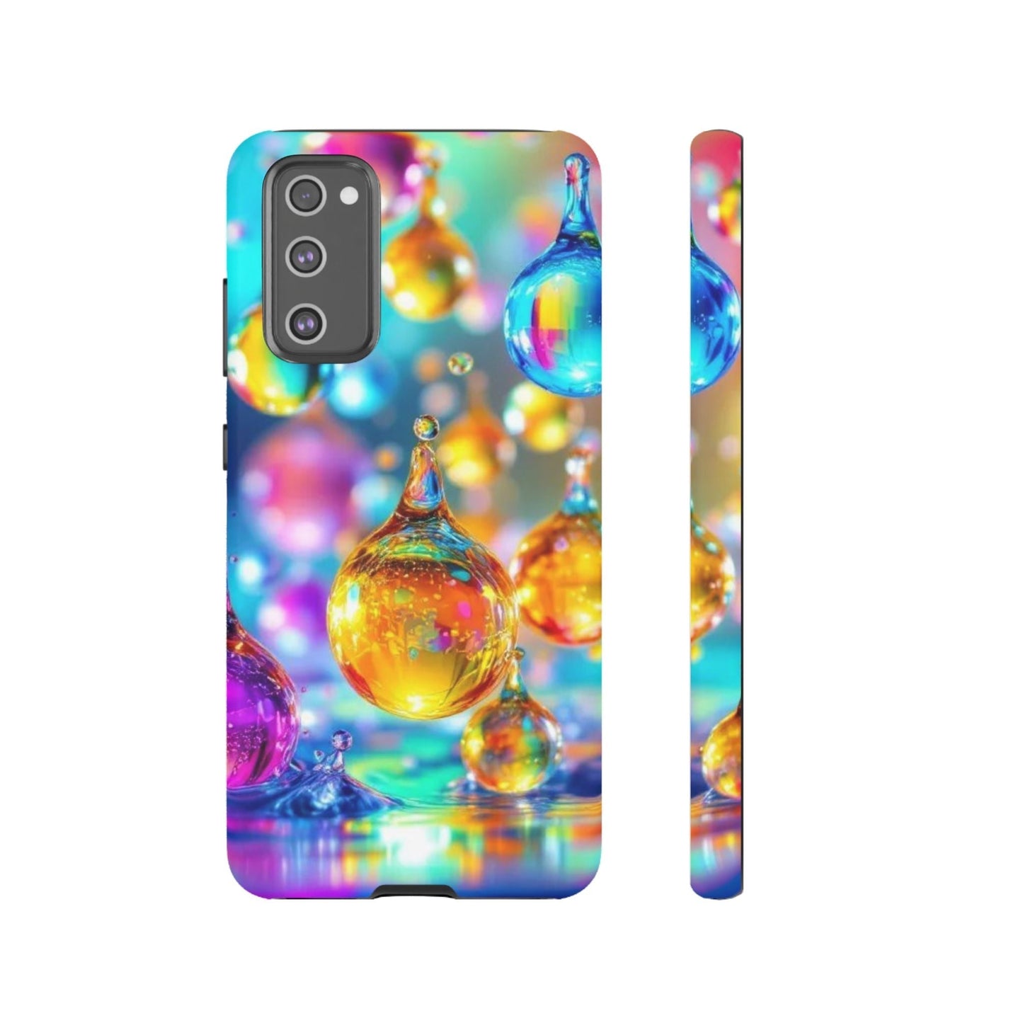 Samsung phone case with colorful golden raindrop 3D design and durable shock-absorbing protection