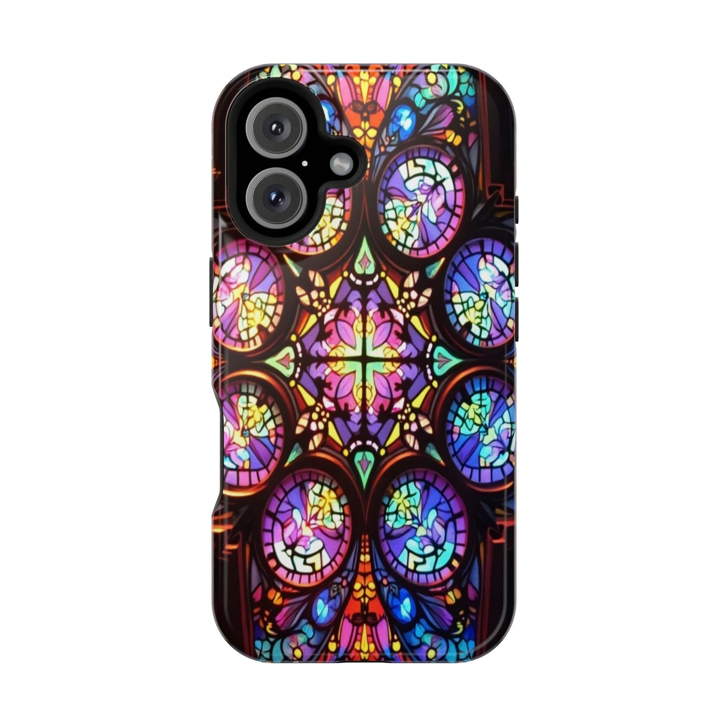 Colorful hypnotic stained glass design iPhone tough case with durable dual-layer protection and MagSafe compatibility