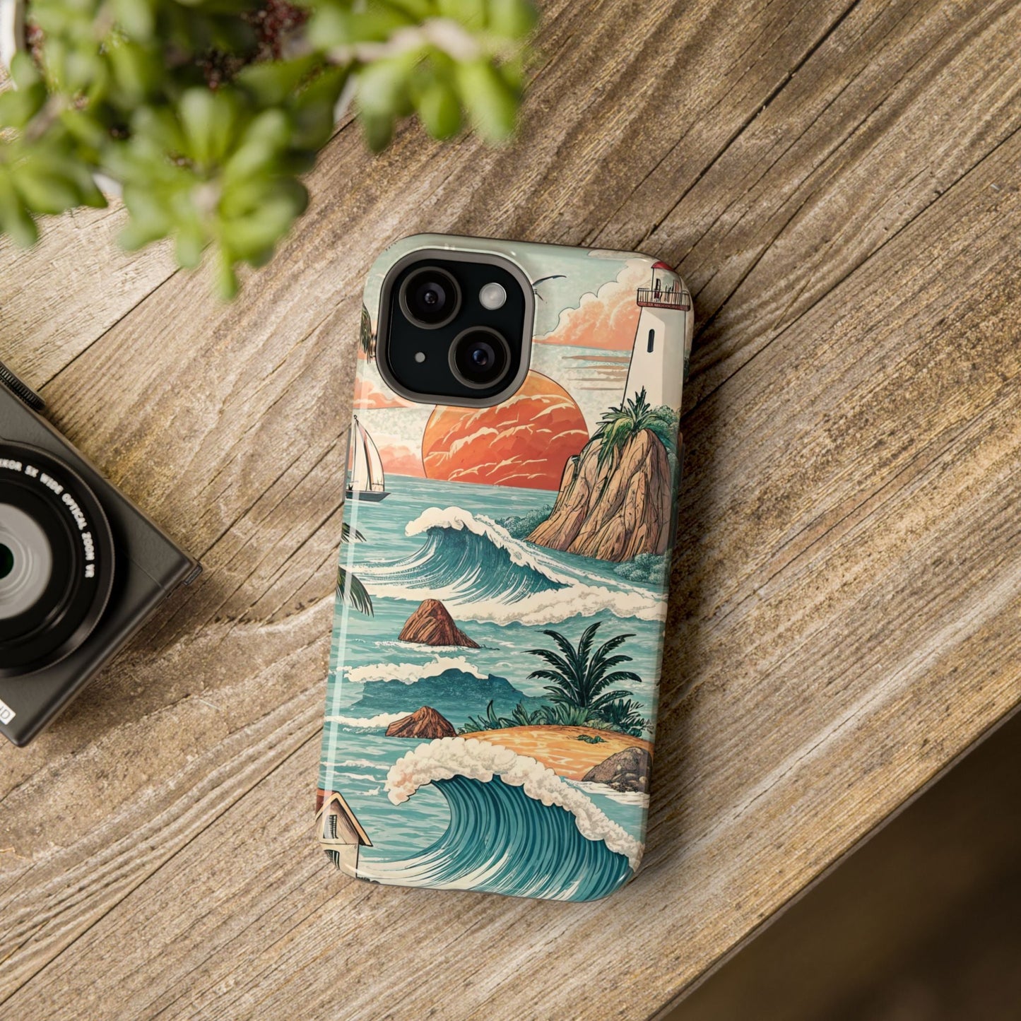 Lighthouse Inspired iPhone Tough Case with coastal design, durable polycarbonate and TPU protection, available in glossy or matte finish with MagSafe compatibility.