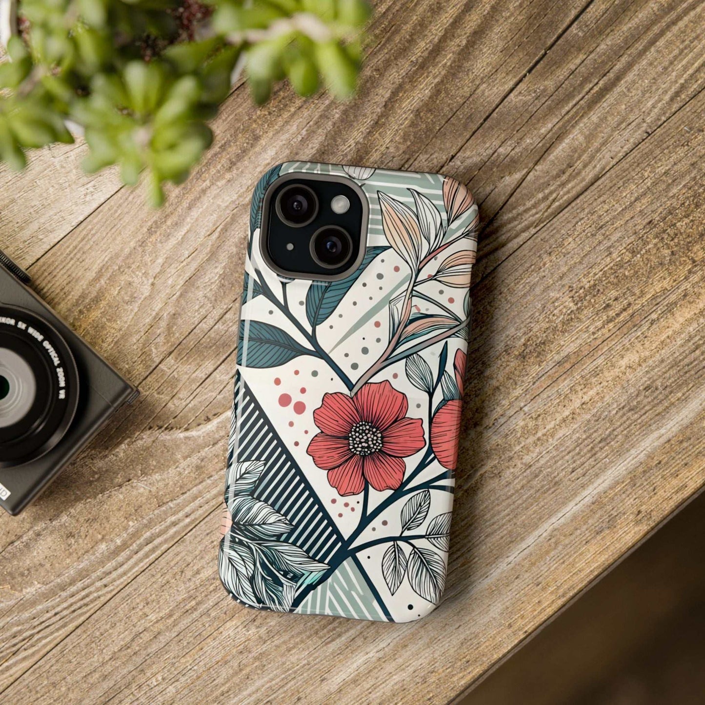 Geometric Flower iPhone tough case with vibrant floral design and dual-layer protection