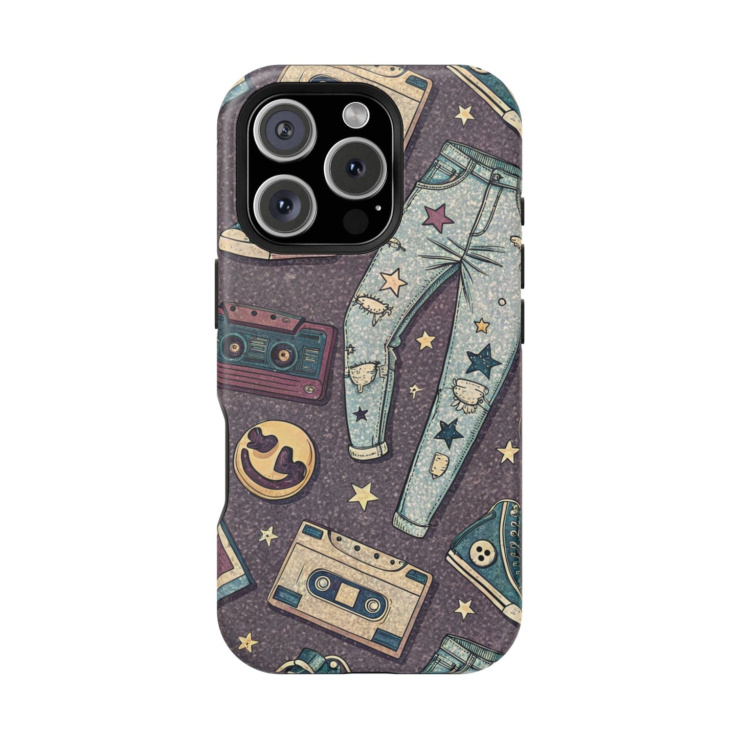 90s grunge cassette tape collage iPhone tough case with retro ripped jeans and music-themed design