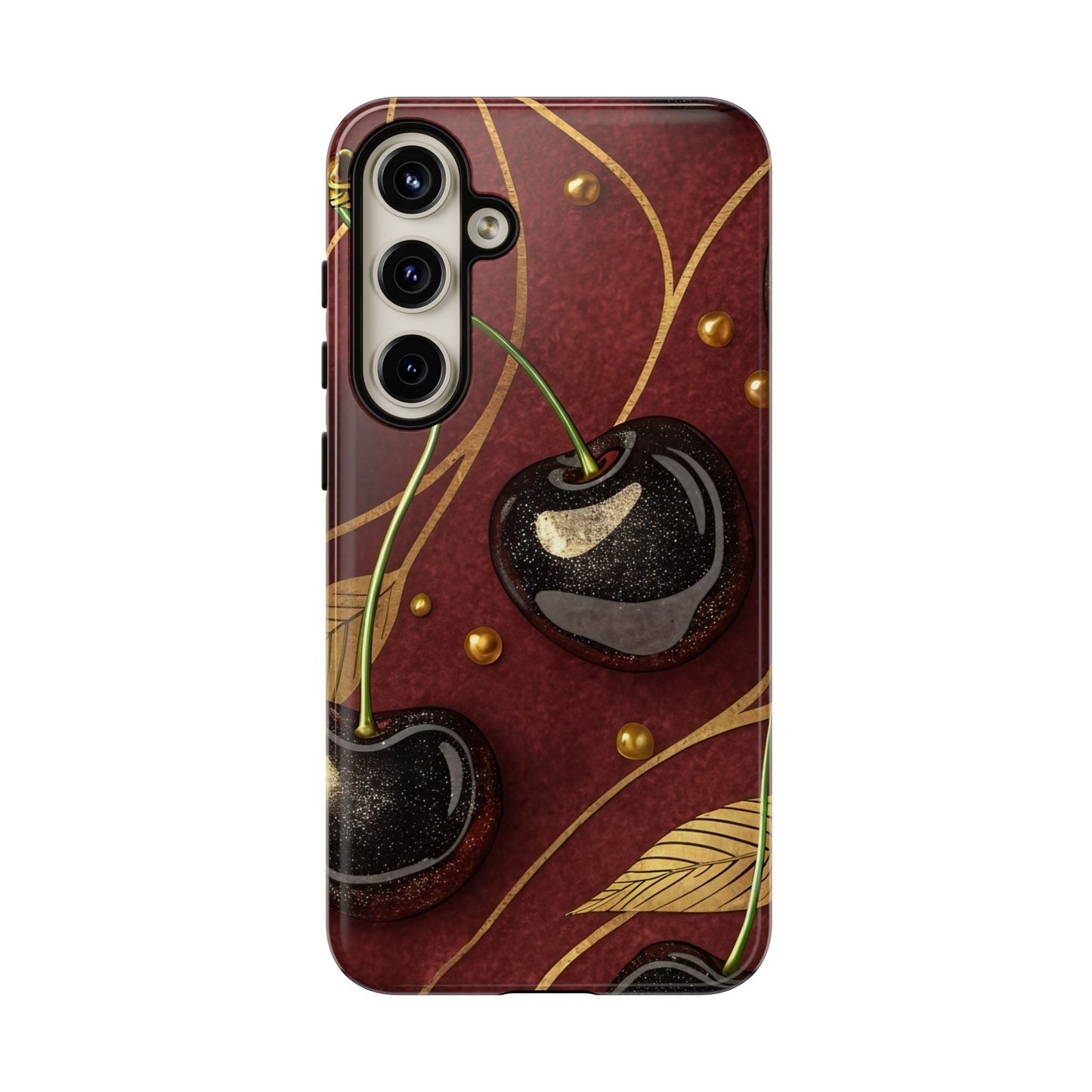 Golden Cherry Samsung Tough Case with stylish 3D cherry design and durable protection for Samsung phones