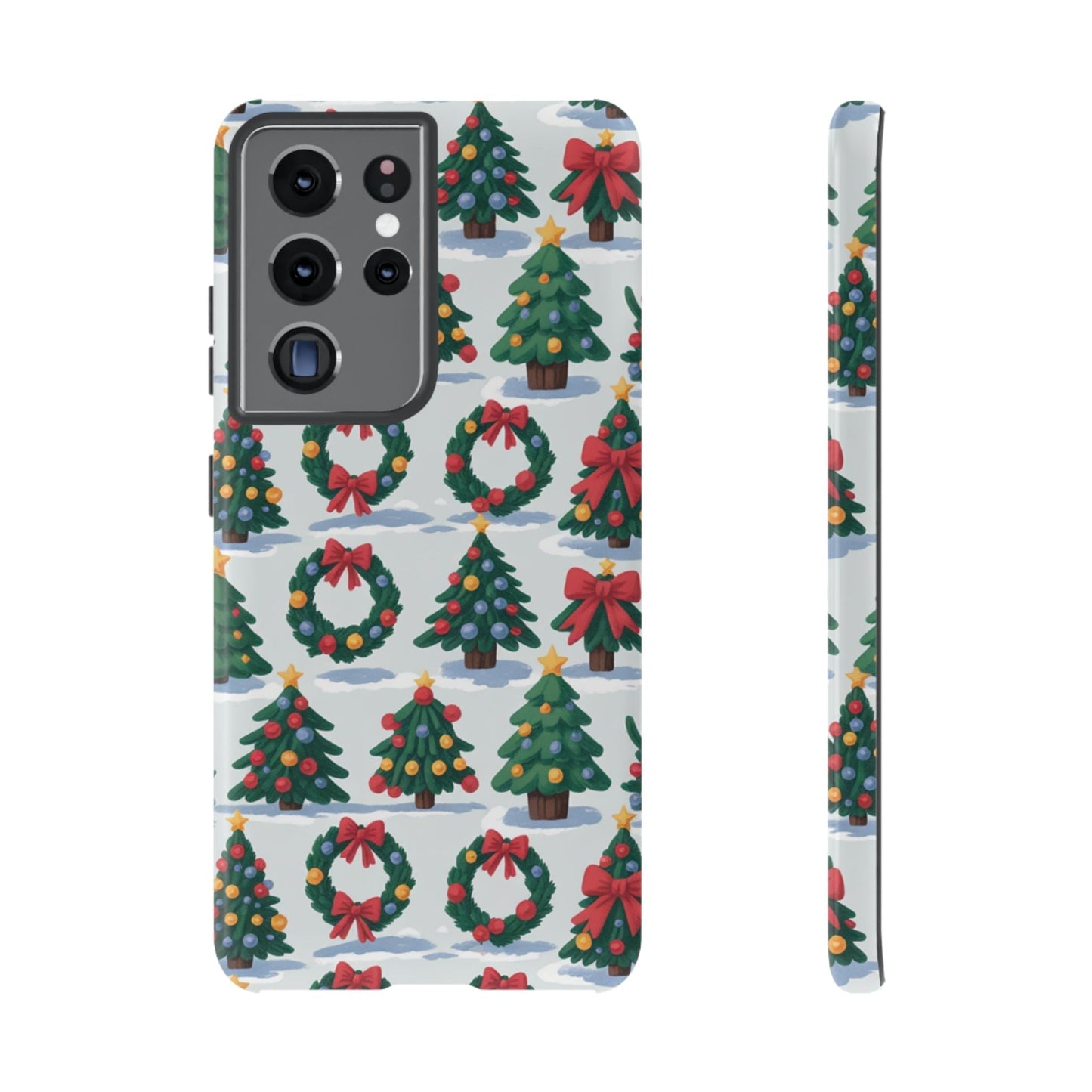 Samsung phone case with festive Holiday Wreath Tree and Christmas tree pattern, protective and stylish Christmas-themed design.