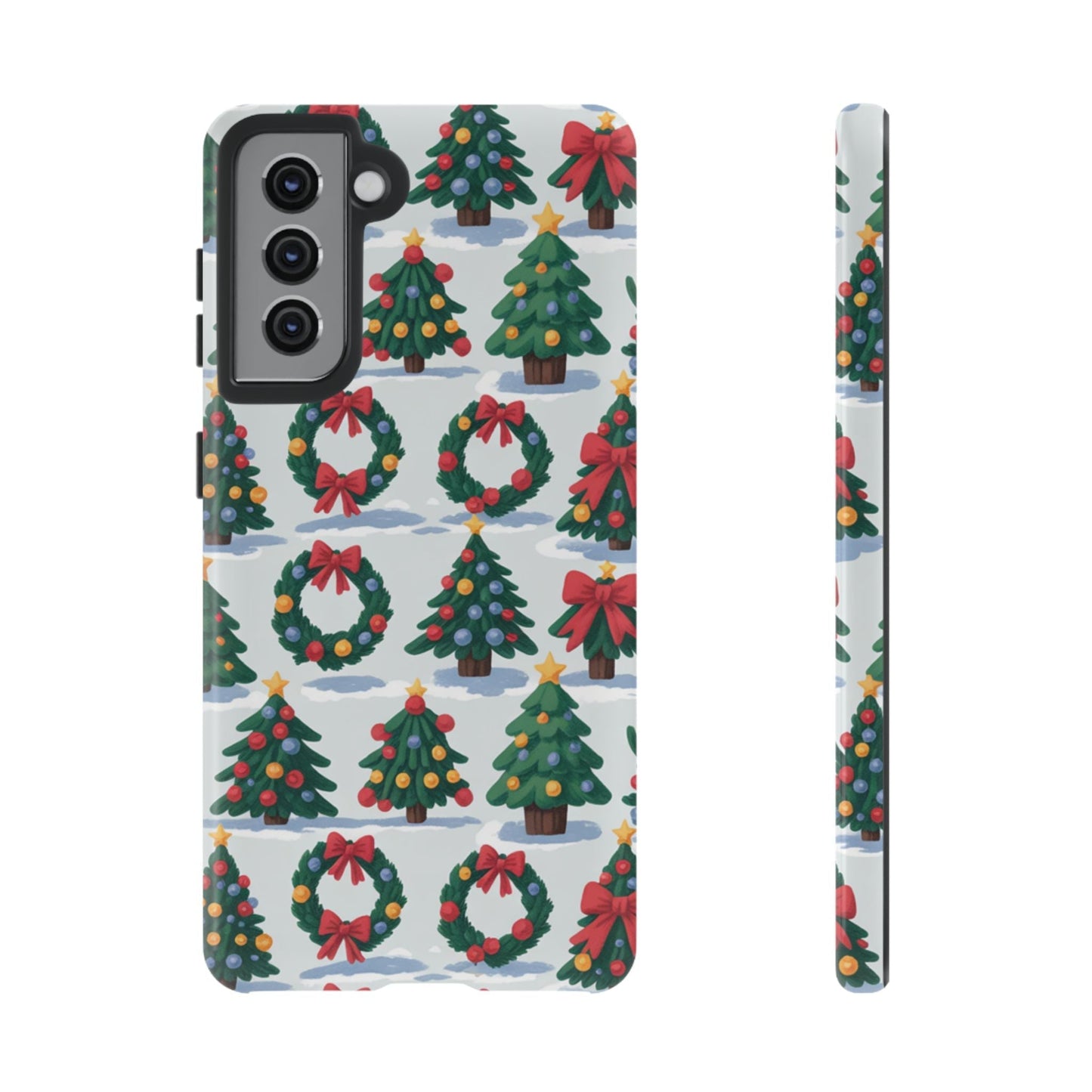 Samsung phone case with festive Holiday Wreath Tree and Christmas tree pattern for seasonal protection and style