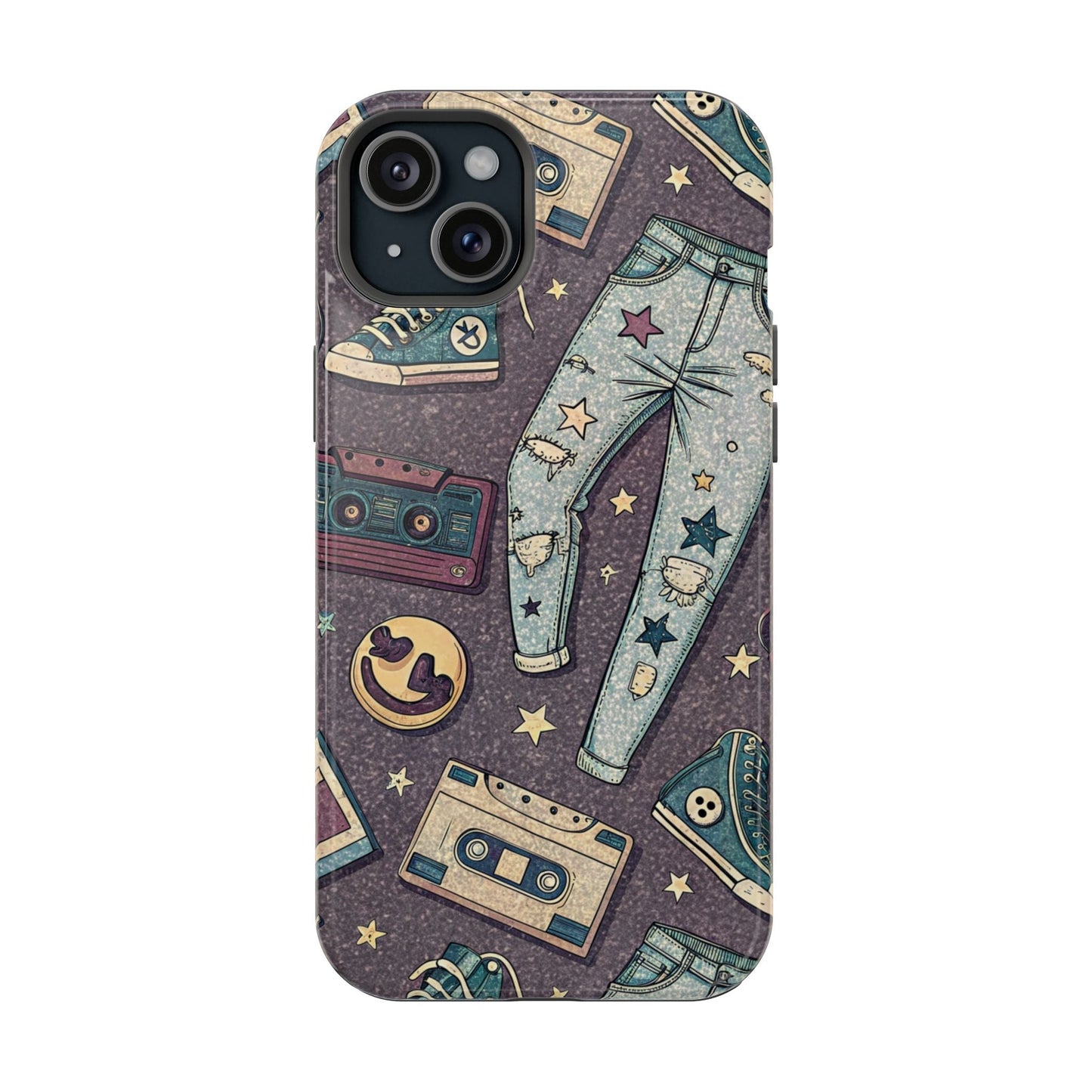 90s grunge cassette tape collage iPhone tough case with ripped jeans and sneakers design