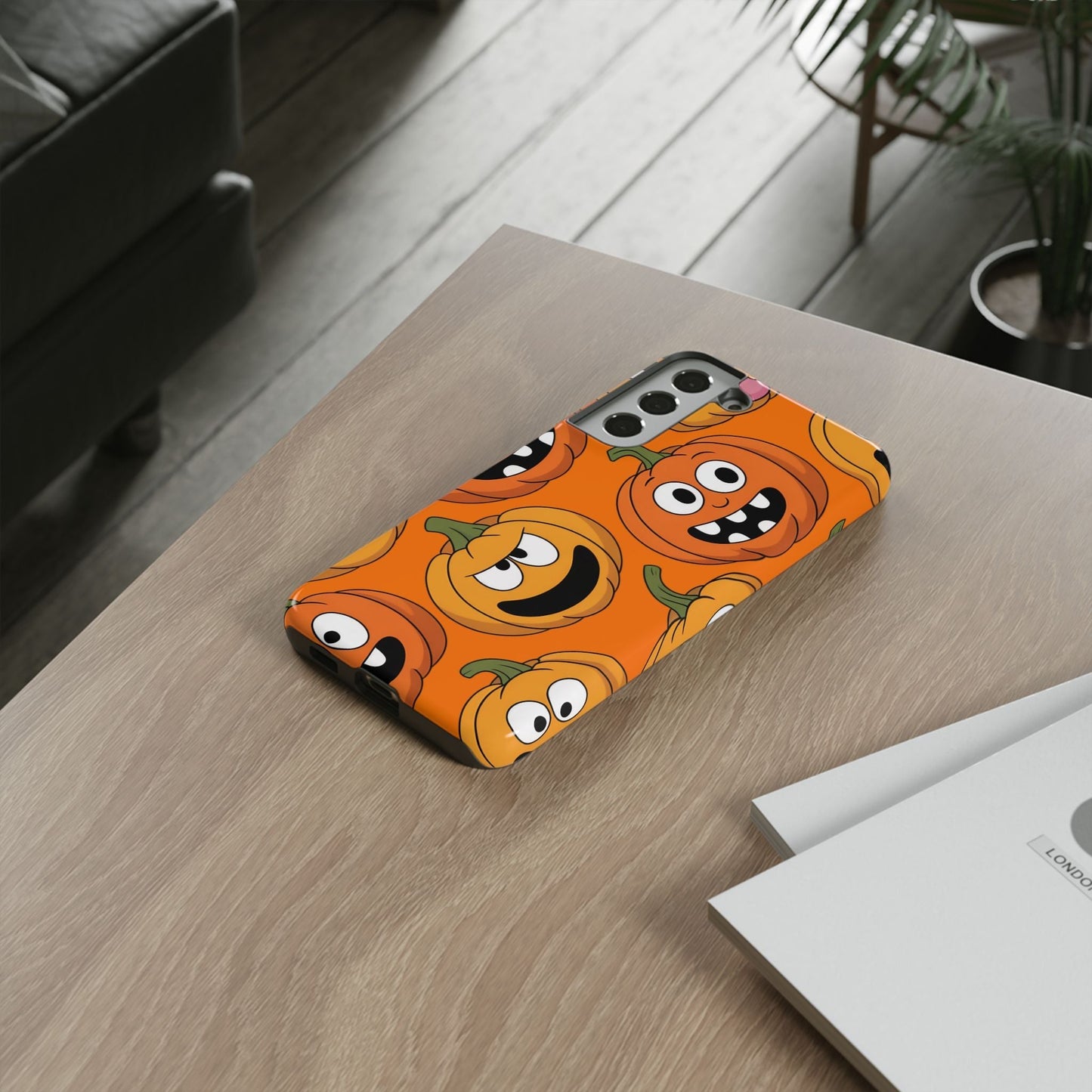 Samsung Tough Case with moody Halloween pumpkin design for Samsung Galaxy phone, durable and impact-resistant protection.