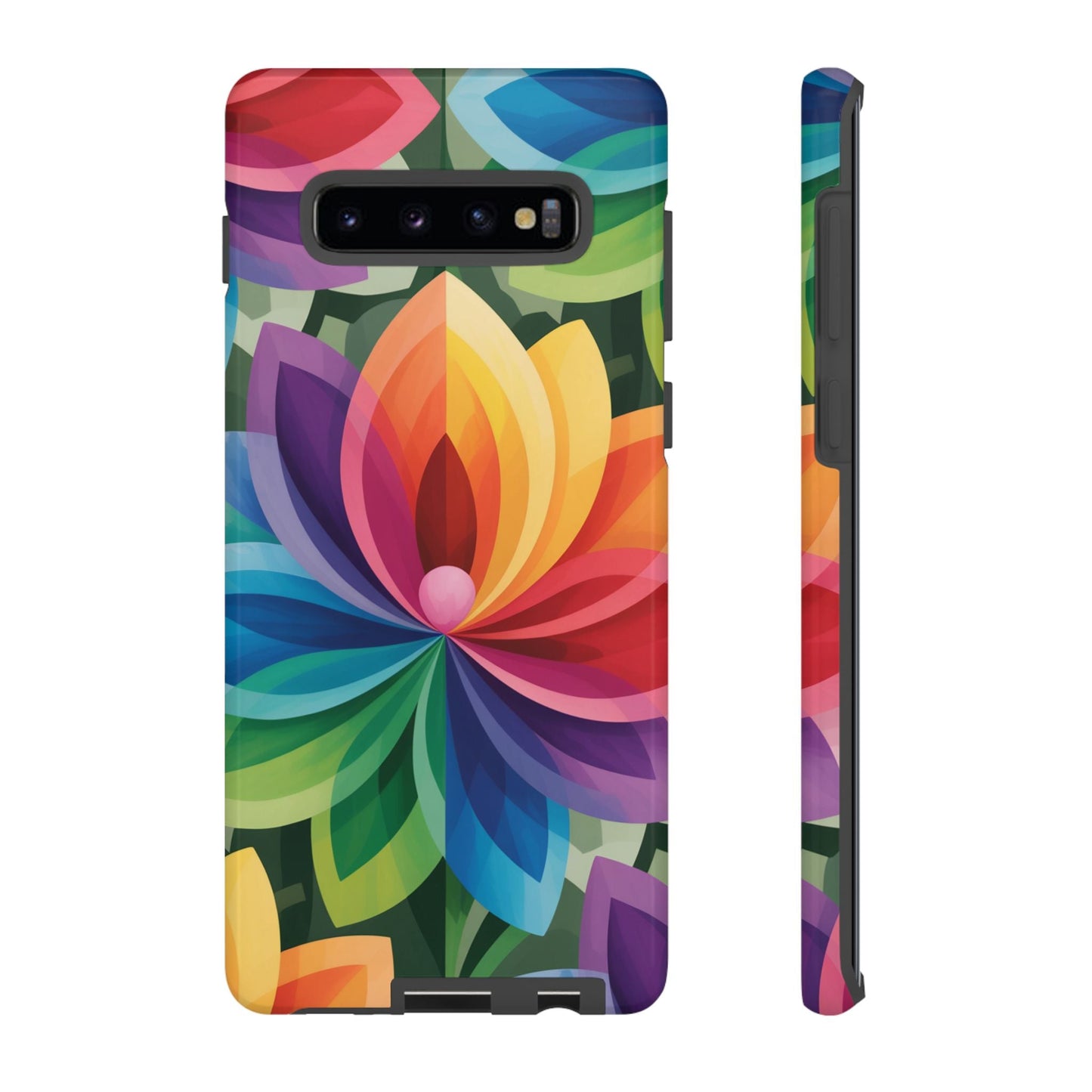 Colorful rainbow flower phone case for Samsung with durable protective design and vibrant 3D wrap artwork