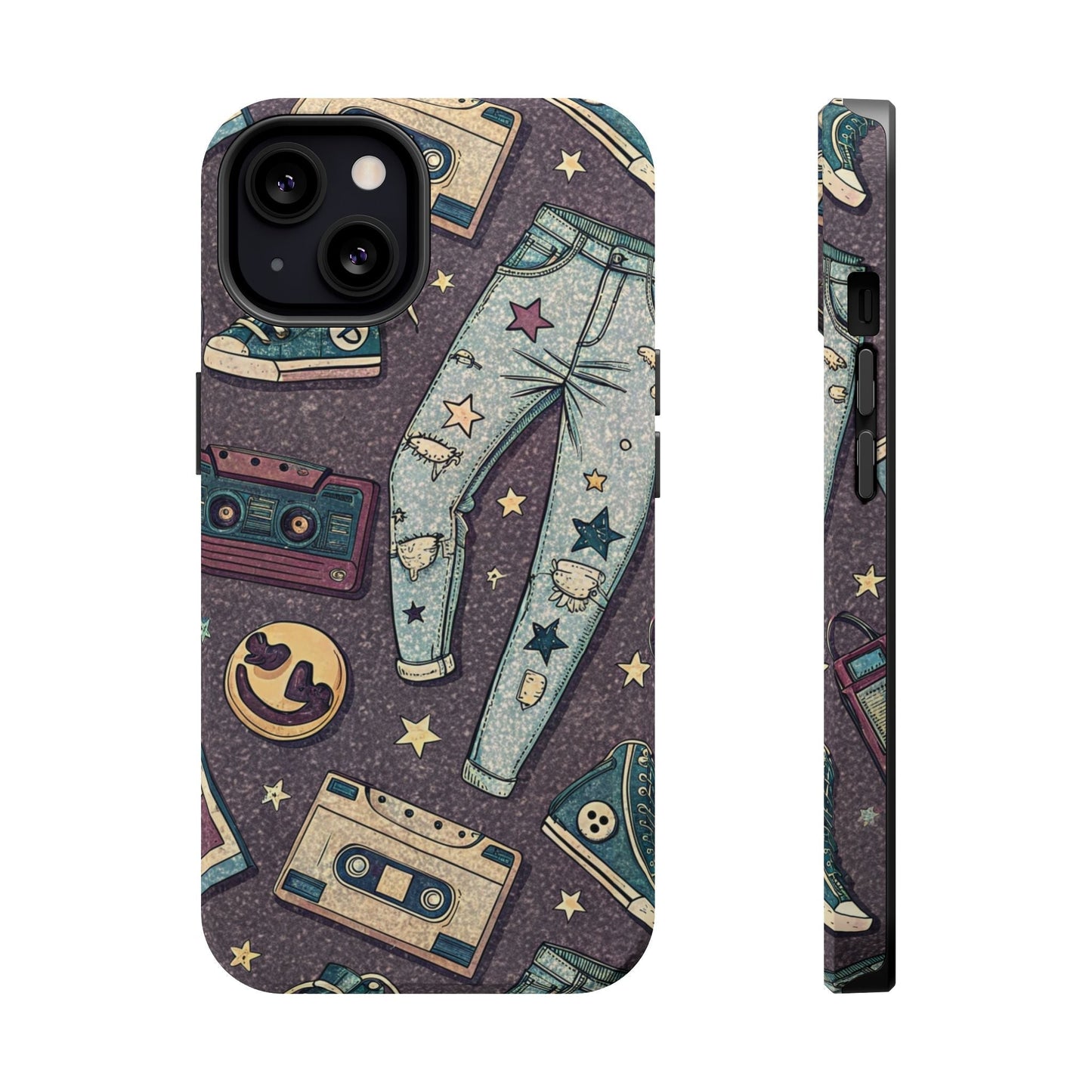 90s grunge cassette tape collage iPhone tough case with retro ripped jeans and graffiti elements