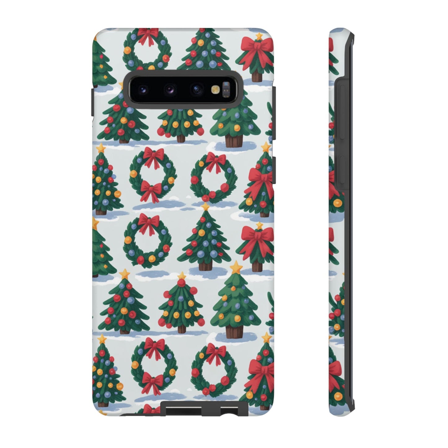 Samsung phone case with festive Holiday Wreath Tree and Christmas tree pattern design