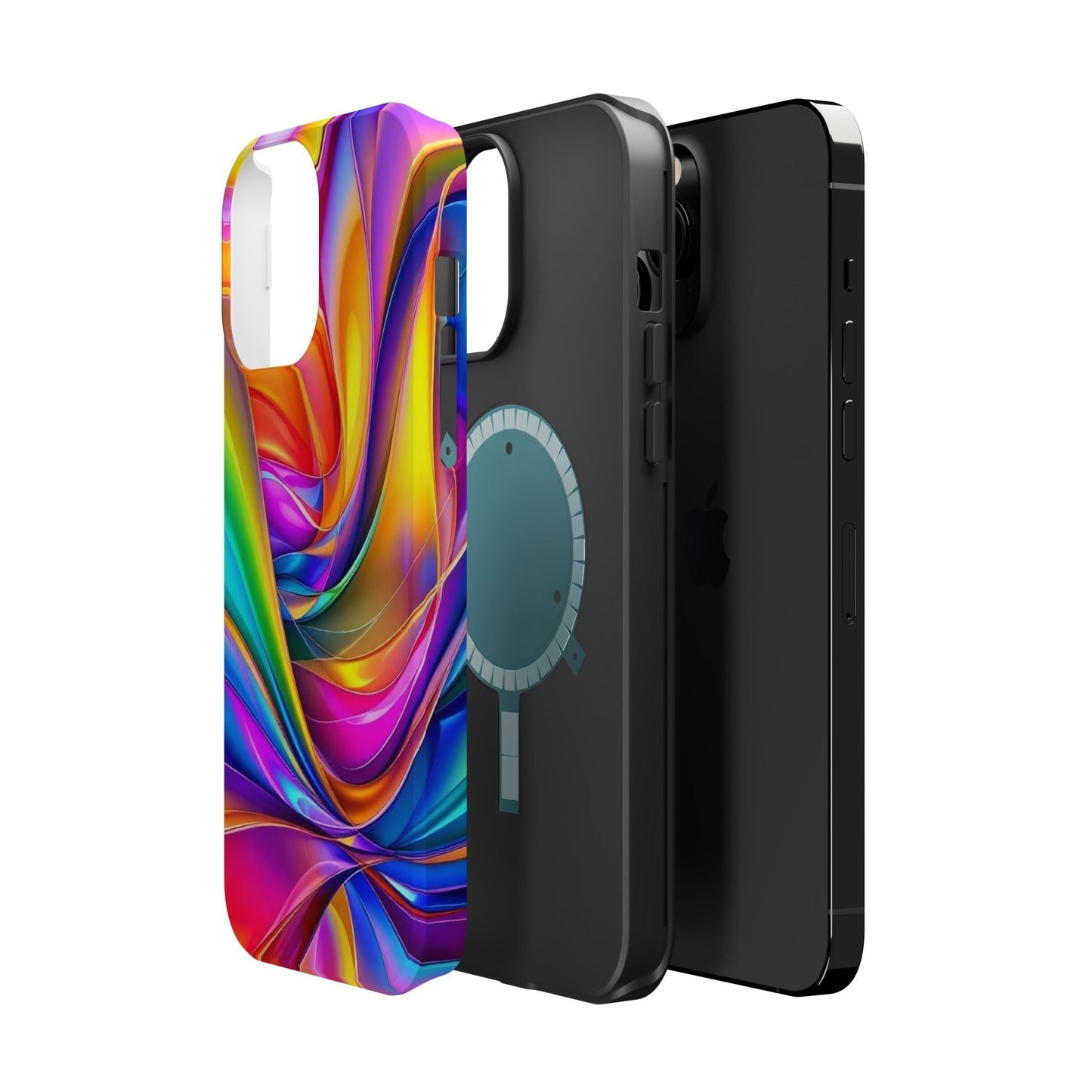Colorful Deconstructed Rainbow Wave iPhone tough case with durable dual-layer protection and MagSafe compatibility.