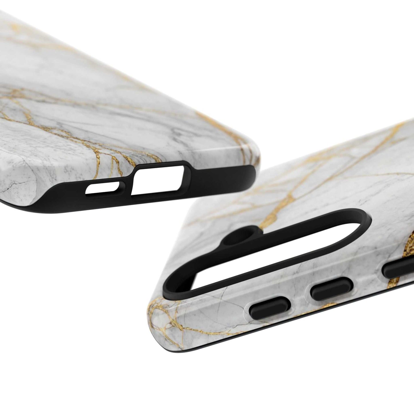 Golden white marble Samsung phone case with elegant 3D print and durable TPU silicone liner