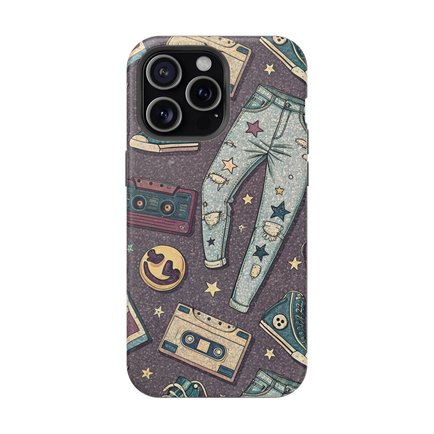 90s grunge cassette tape and ripped jeans collage iPhone tough case with MagSafe compatibility and dual-layer protection