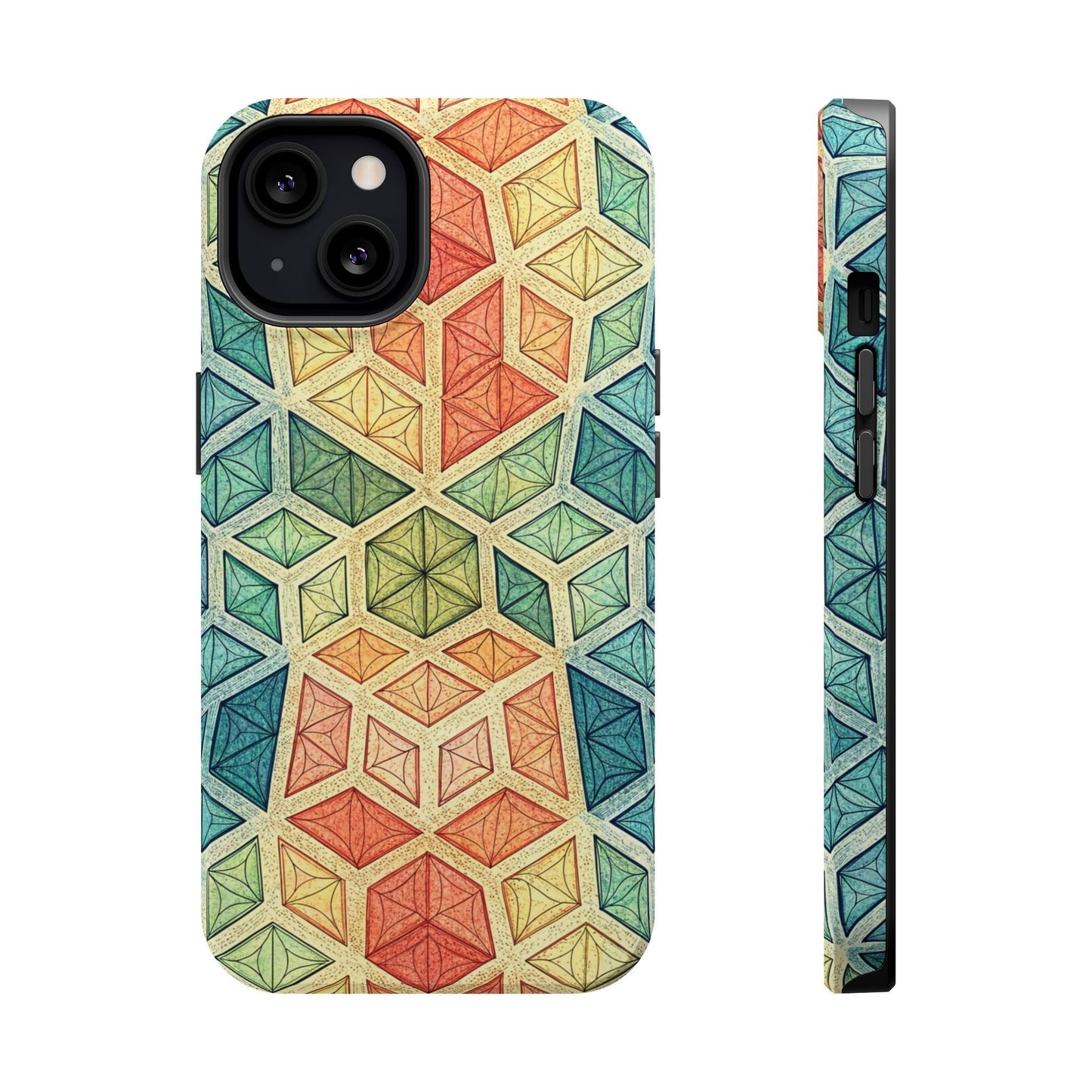 Colorful fractal iPhone magnetic tough case with geometric pattern and durable protective design