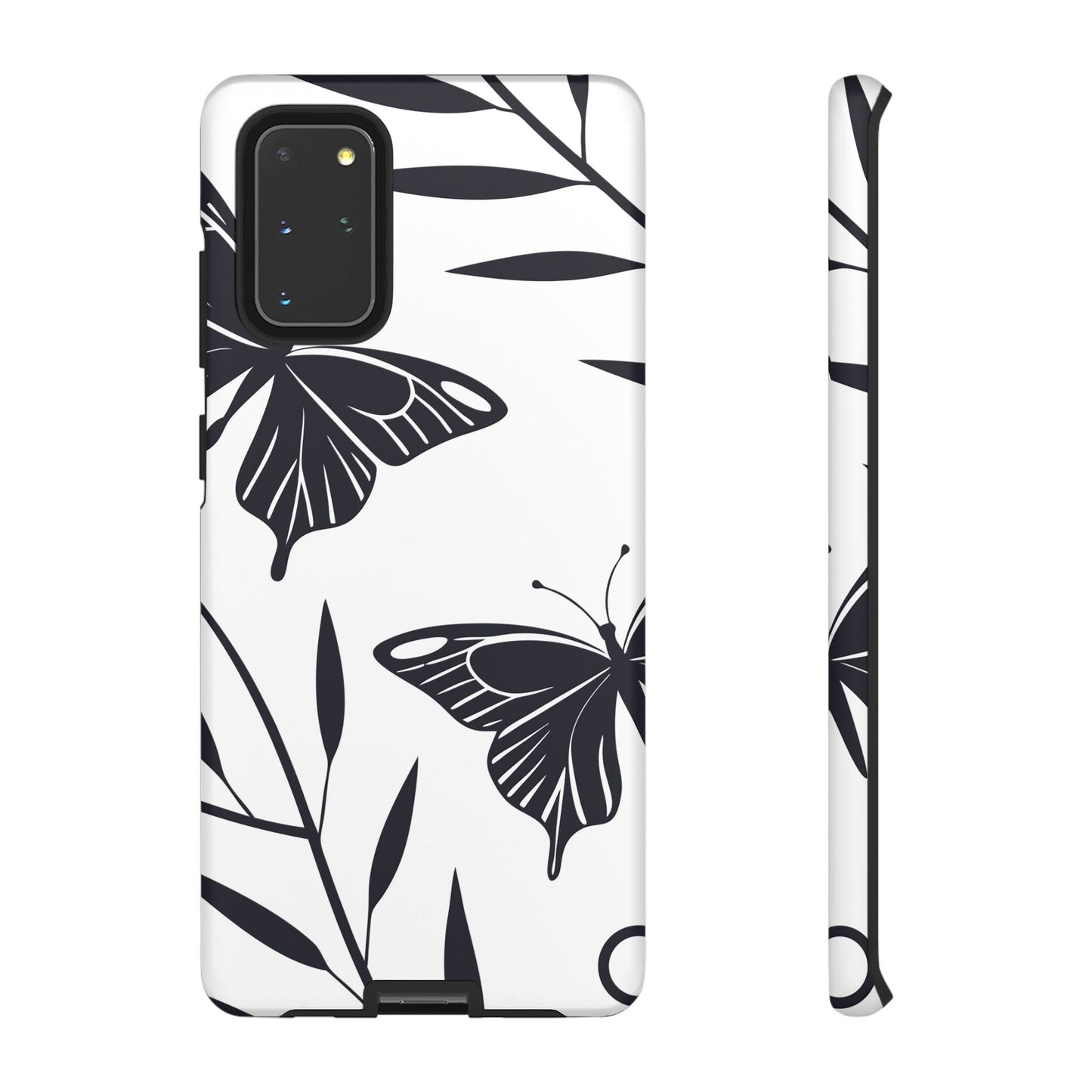 Minimalist black and white butterfly design Samsung tough case for phone protection