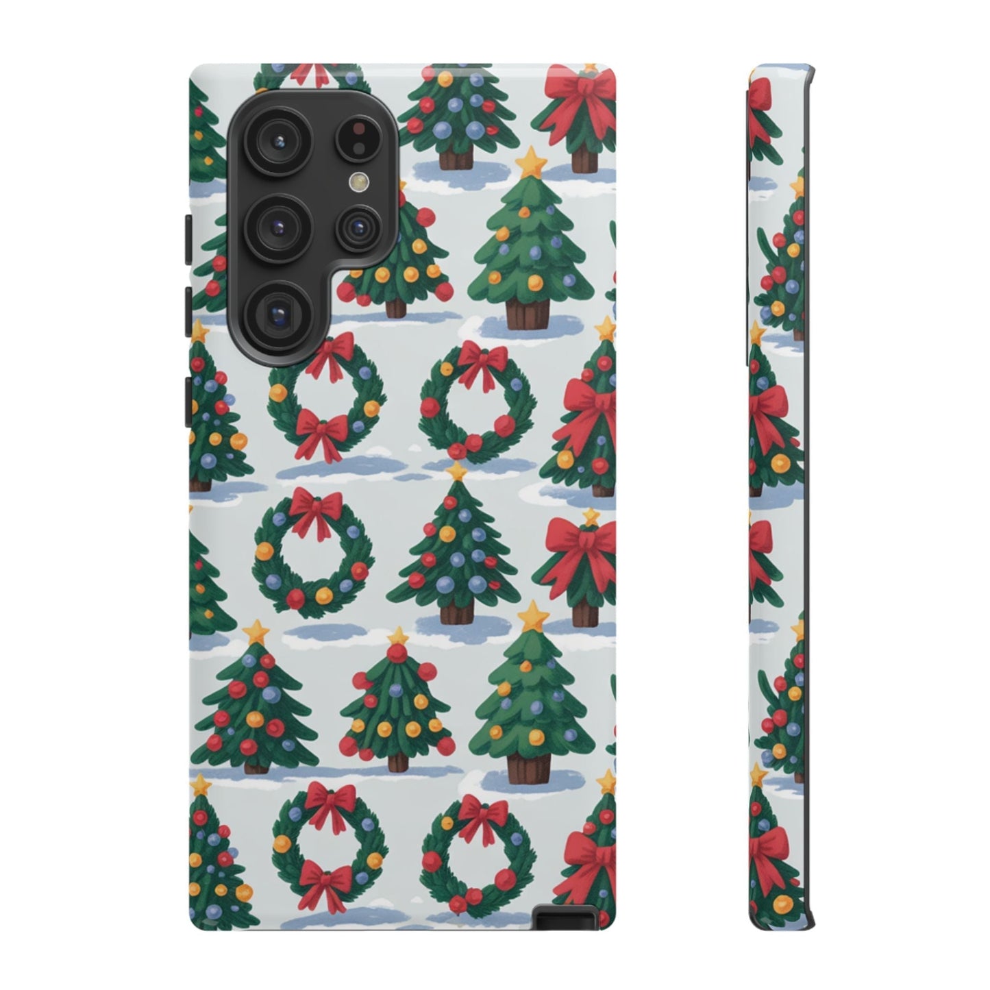 Samsung phone case with festive Holiday Wreath Tree pattern and Christmas decorations for seasonal protection