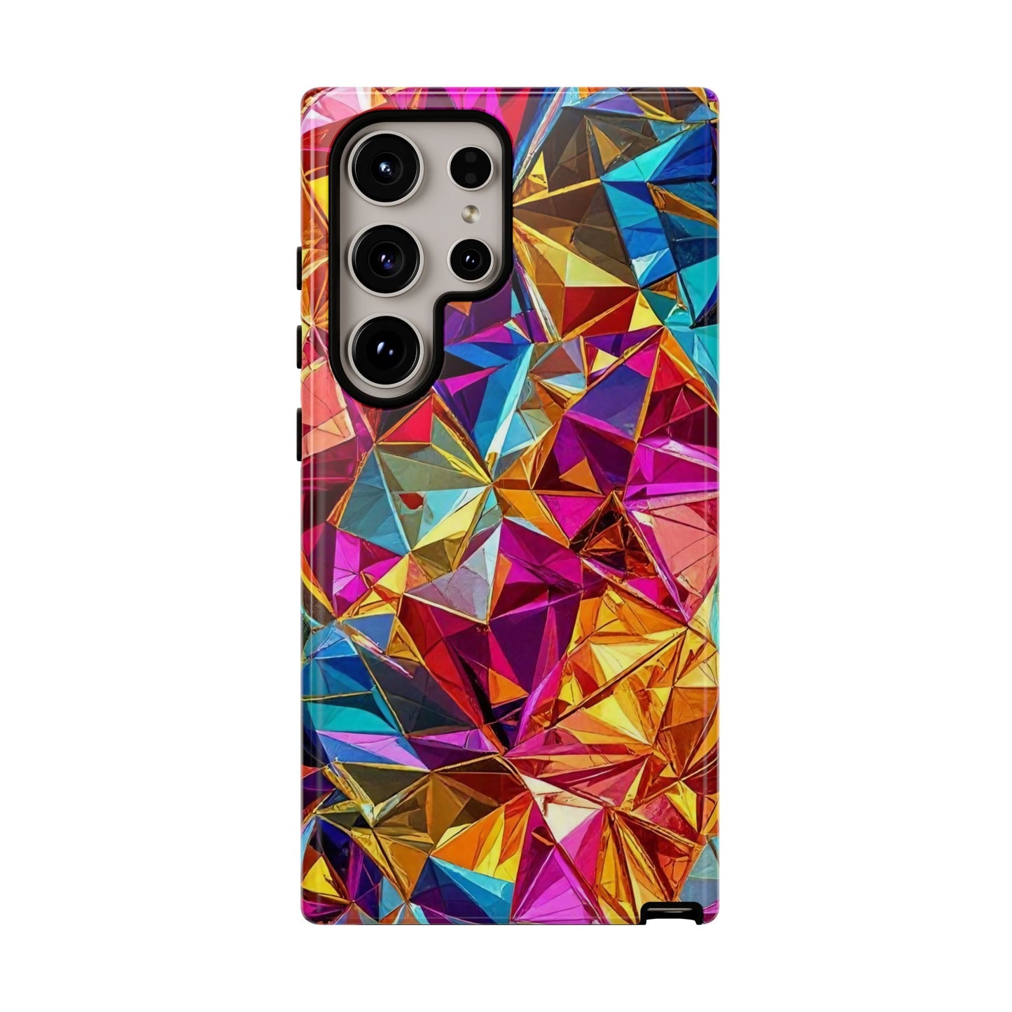 Samsung phone case with vibrant rainbow foil geometric design for durable protection