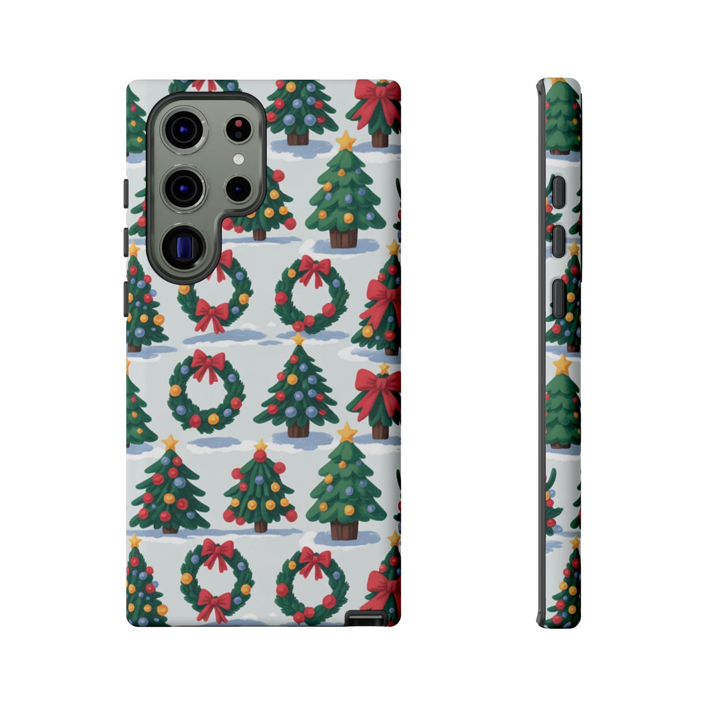 Samsung phone case with festive holiday wreaths and Christmas trees pattern for holiday celebration and protection