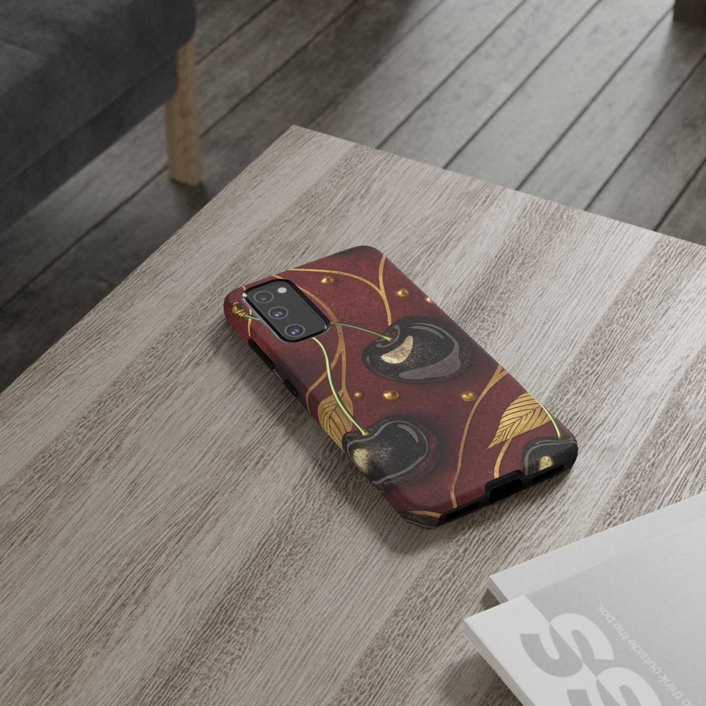 Golden Cherry Samsung Tough Case with 3D cherry design for Samsung phone protection against drops and scratches