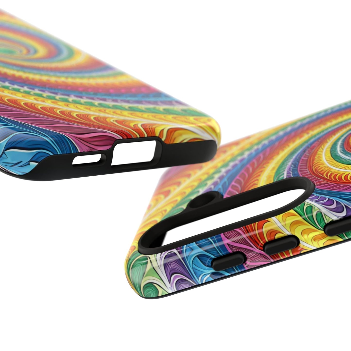 Rainbow Swirl Samsung tough phone case with vibrant multicolor swirl design and impact-resistant protection for Galaxy models.