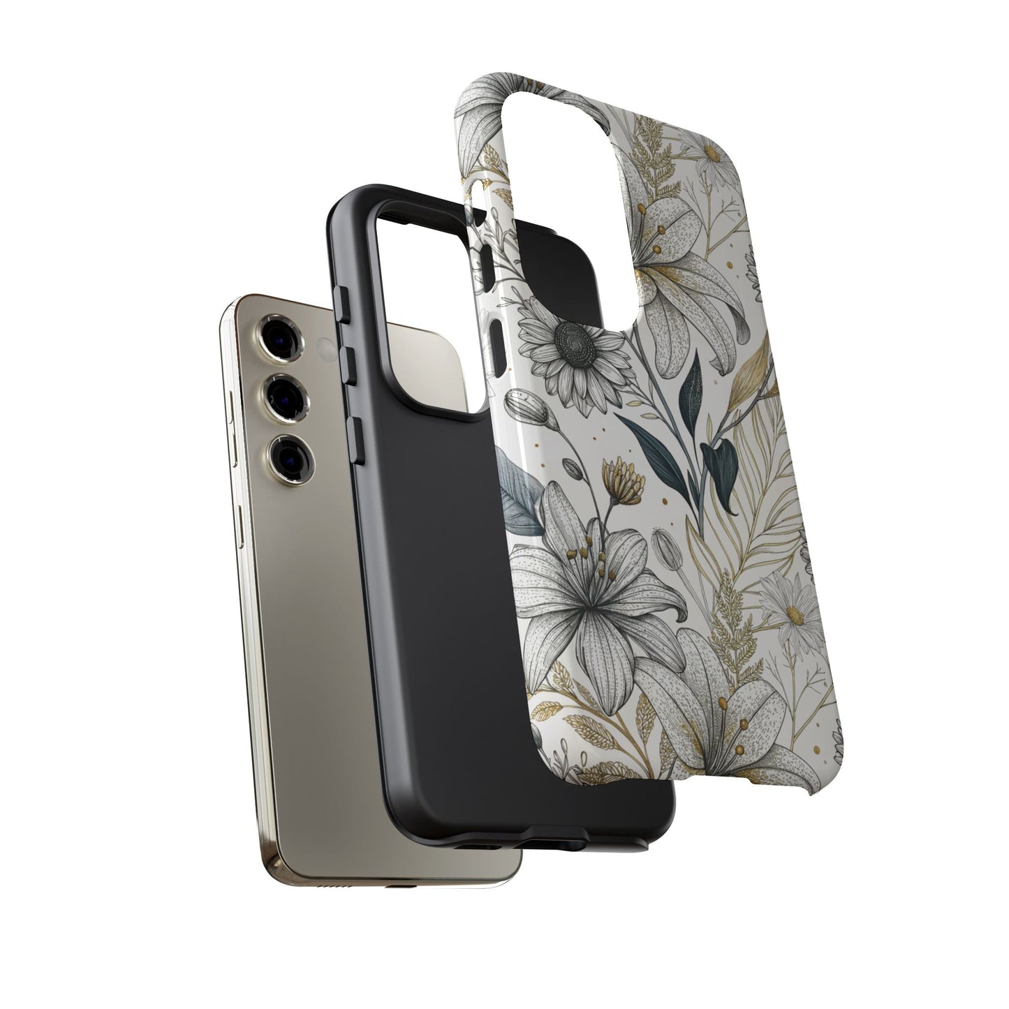 Samsung phone case with golden leaf minimalist floral design and durable protection for Galaxy models