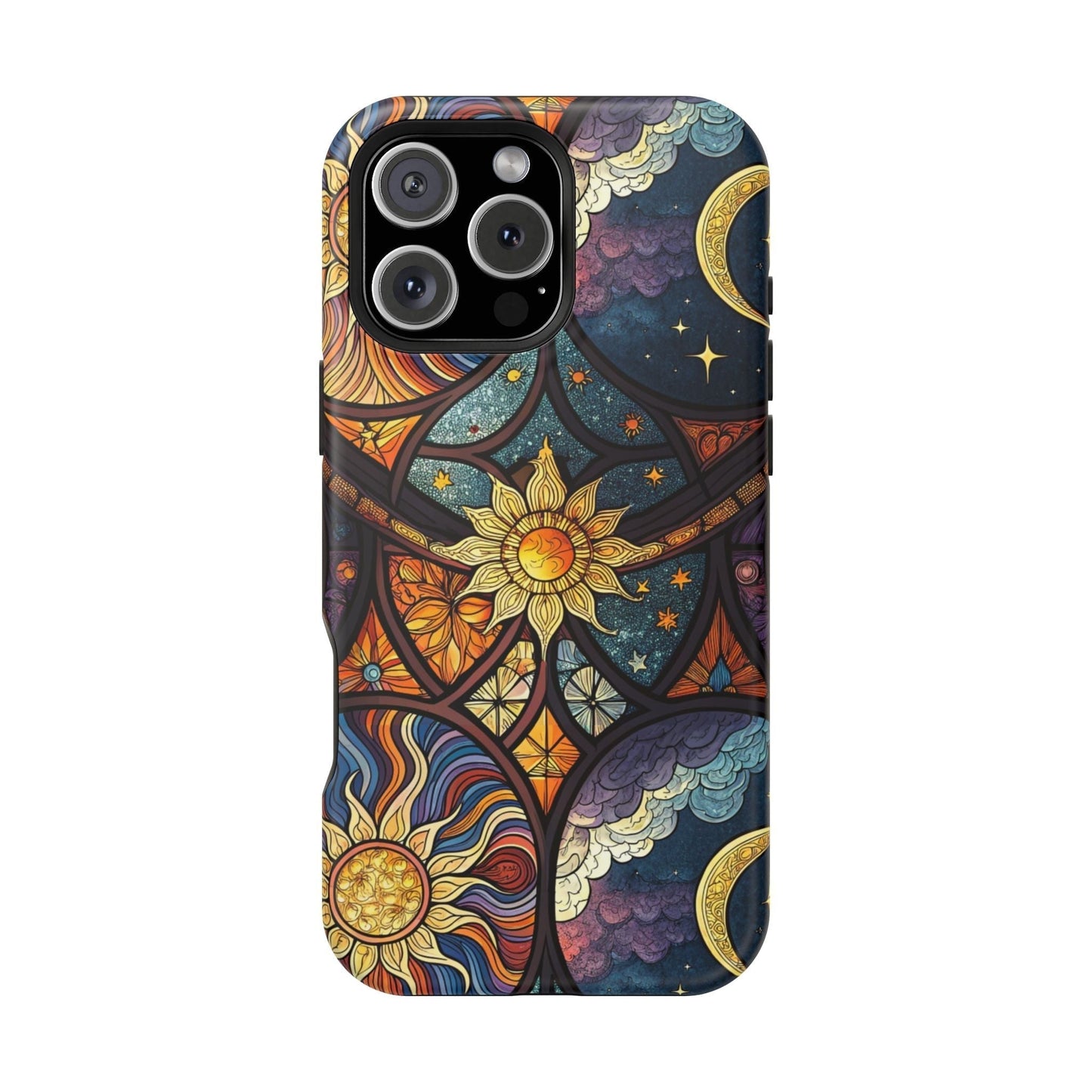 Sun and Moon dual-layer protective iPhone case with vibrant cosmic design and MagSafe compatibility