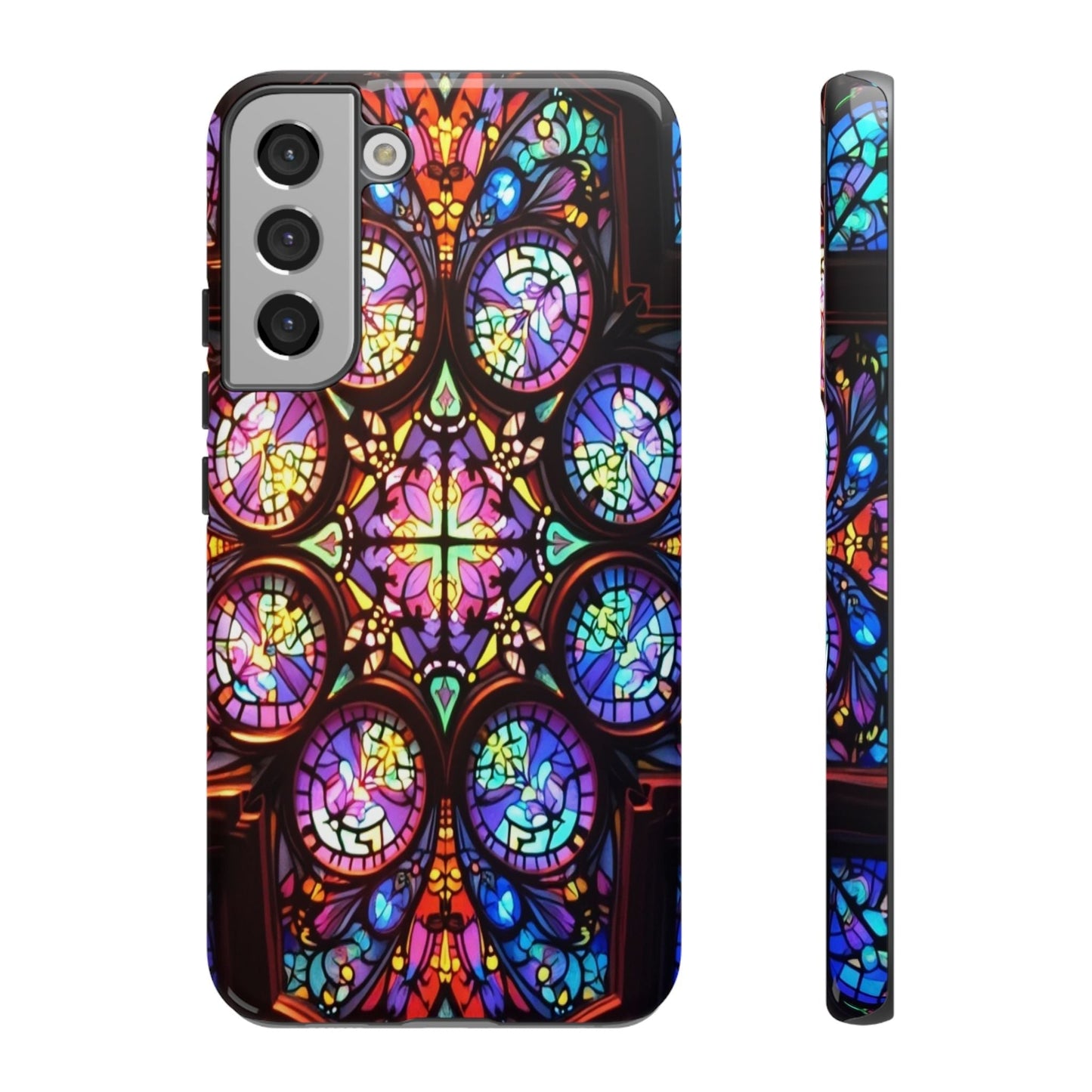 Colorful hypnotic stained glass design Samsung tough phone case with drop protection
